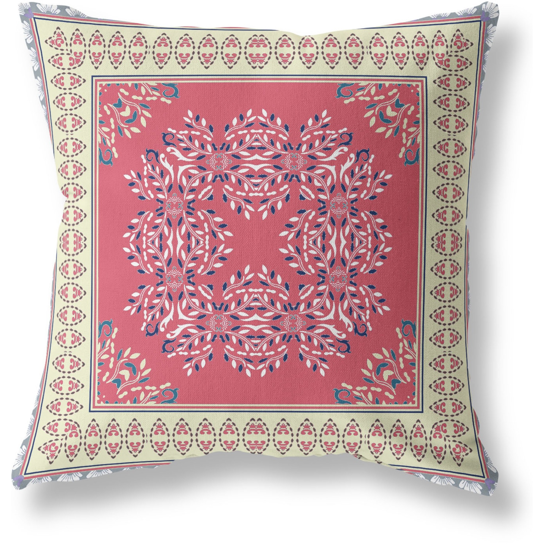 Window Wreath Palace Broadcloth Indoor Outdoor Blown and Closed Pillow by Amrita Sen in Red Cream
