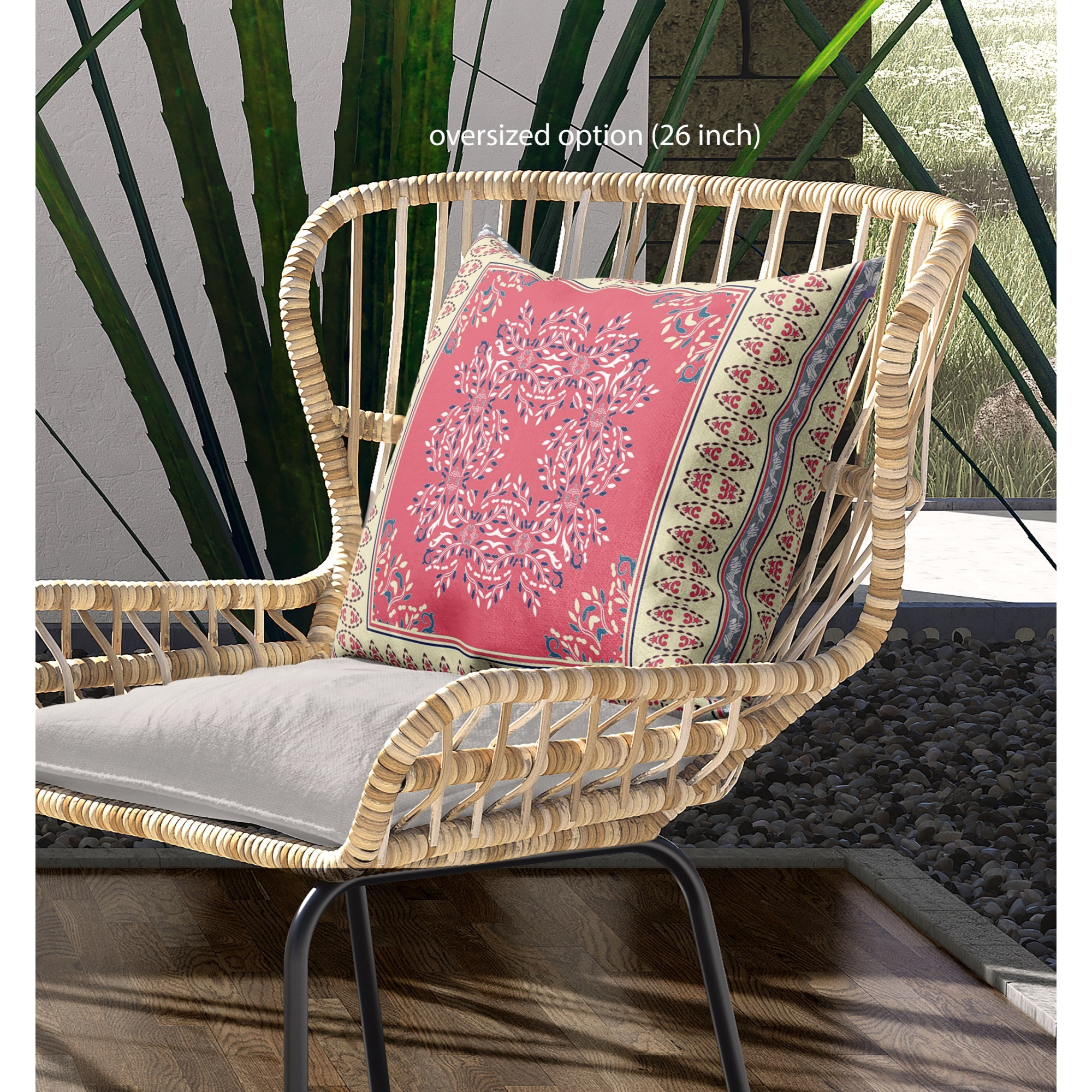 Window Wreath Palace Broadcloth Indoor Outdoor Blown and Closed Pillow by Amrita Sen in Red Cream