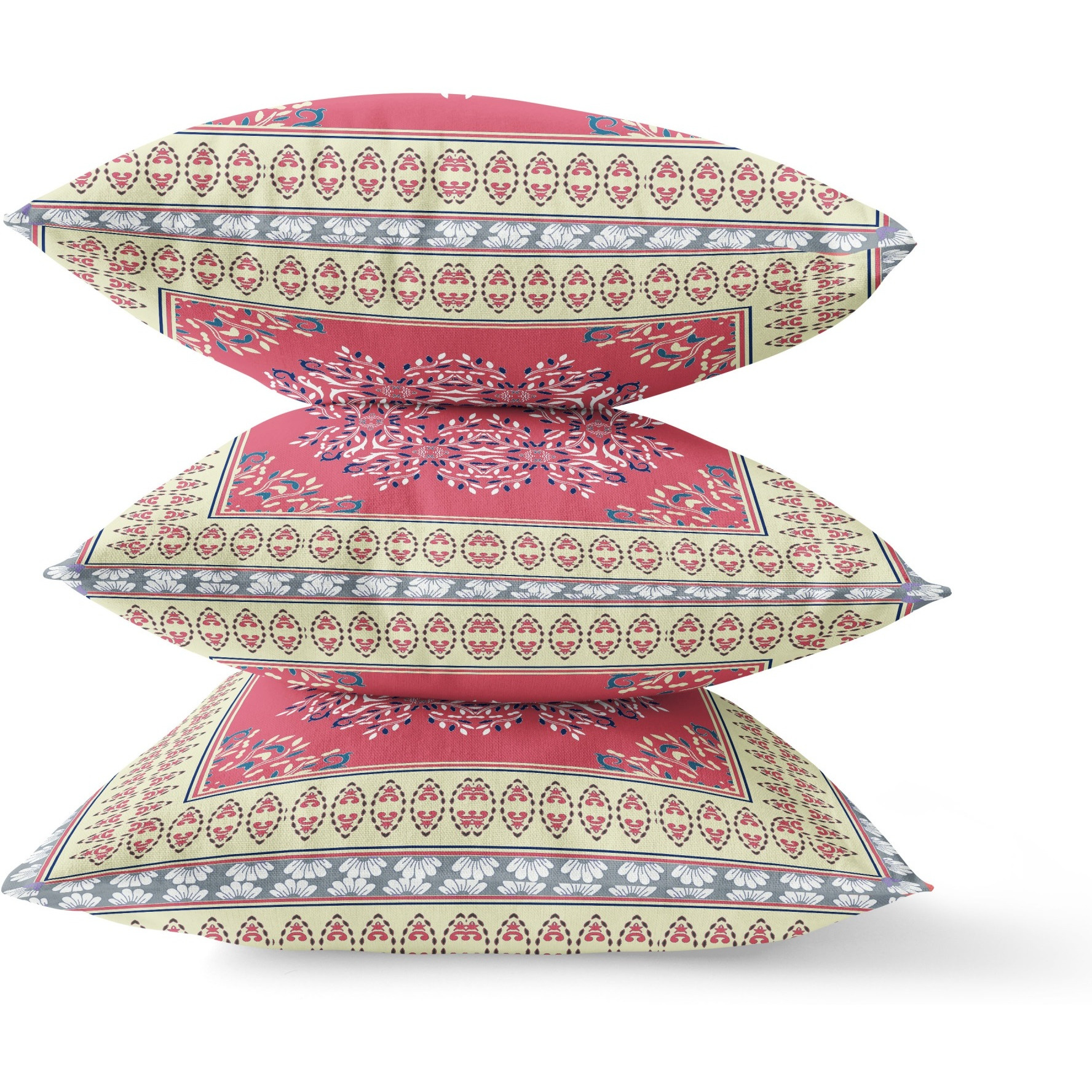 Window Wreath Palace Broadcloth Indoor Outdoor Blown and Closed Pillow by Amrita Sen in Red Cream