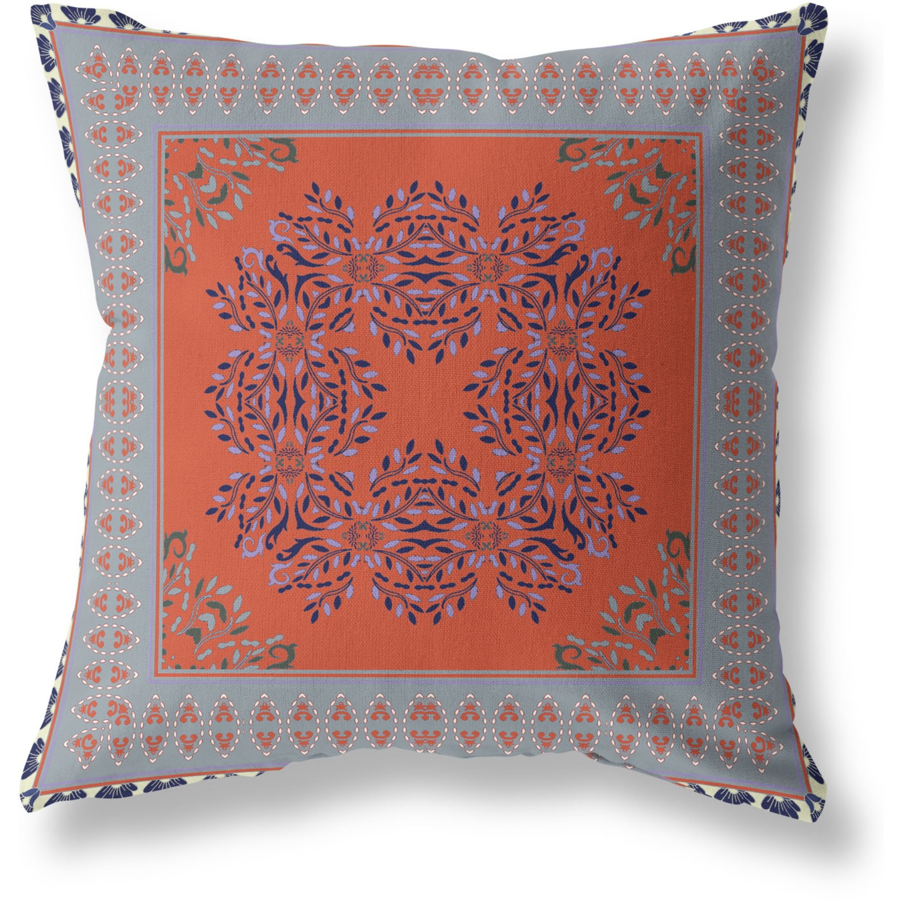 Window Wreath Palace Broadcloth Indoor Outdoor Blown and Closed Pillow by Amrita Sen in Orange Gray