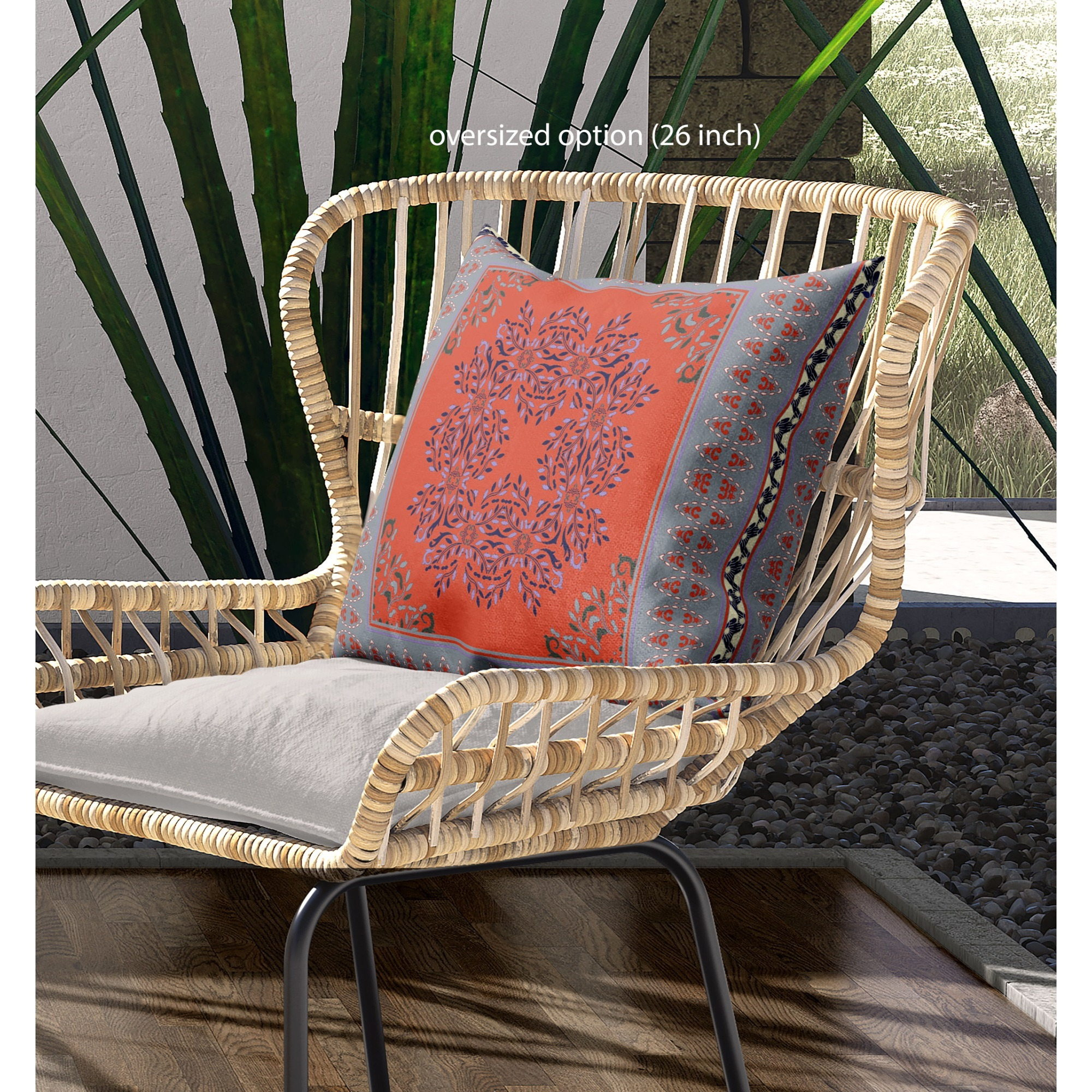 Window Wreath Palace Broadcloth Indoor Outdoor Blown and Closed Pillow by Amrita Sen in Orange Gray