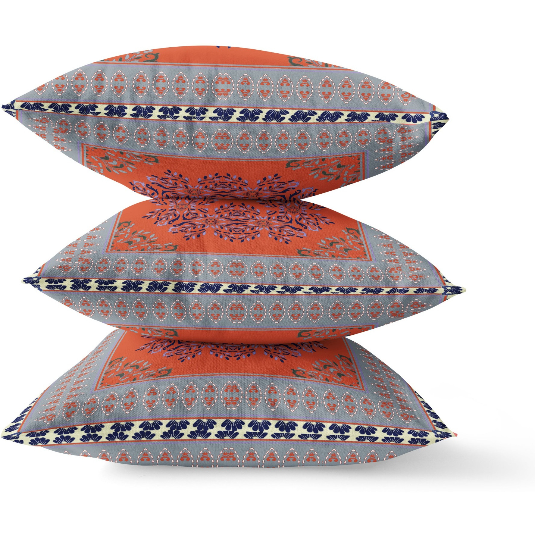 Window Wreath Palace Broadcloth Indoor Outdoor Blown and Closed Pillow by Amrita Sen in Orange Gray