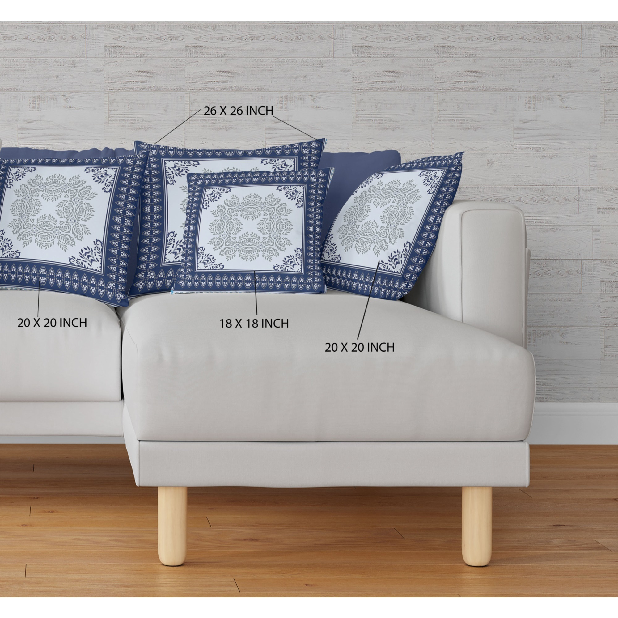 Window Wreath Palace Broadcloth Indoor Outdoor Blown and Closed Pillow by Amrita Sen in Light Blue Navy Blue