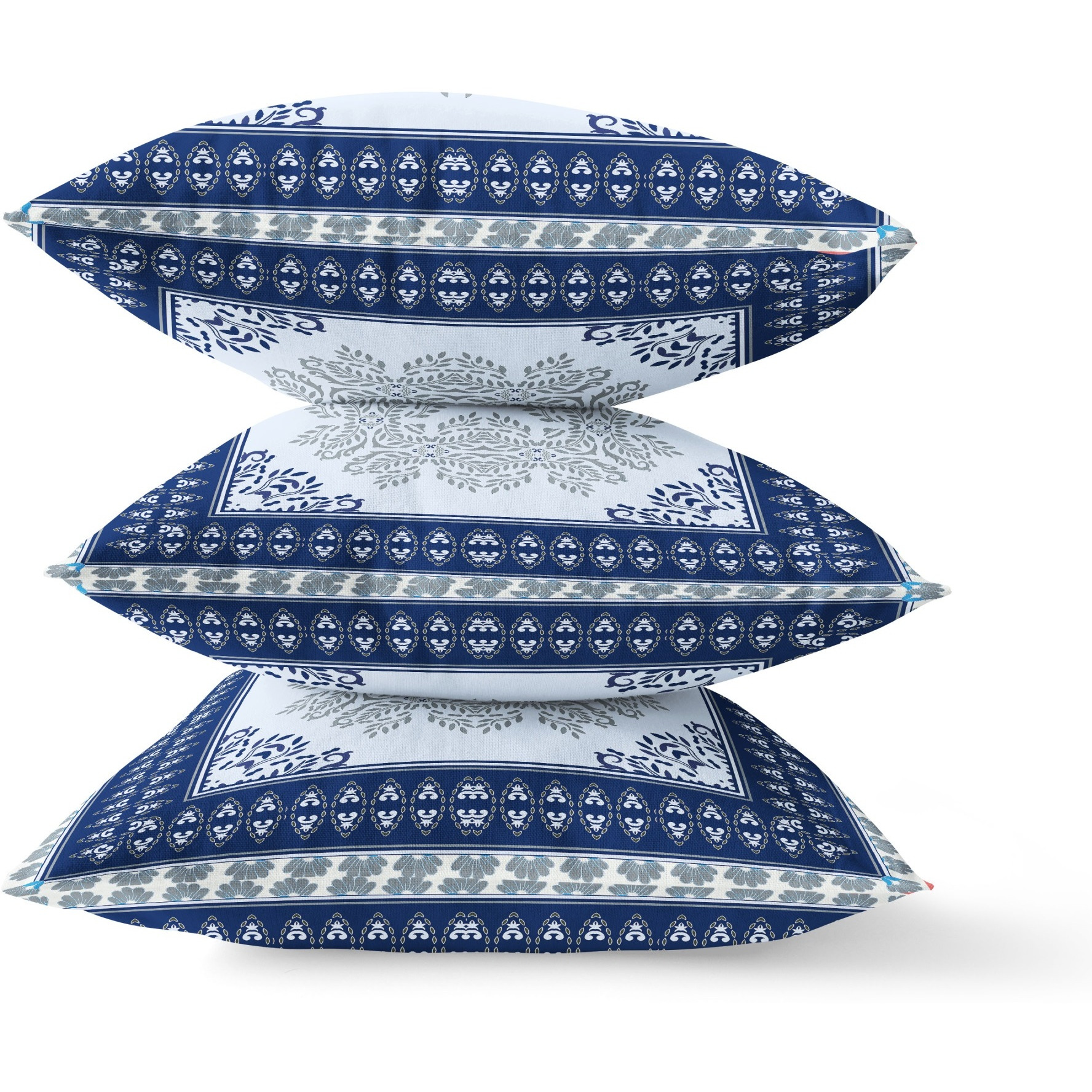 Window Wreath Palace Broadcloth Indoor Outdoor Blown and Closed Pillow by Amrita Sen in Light Blue Navy Blue