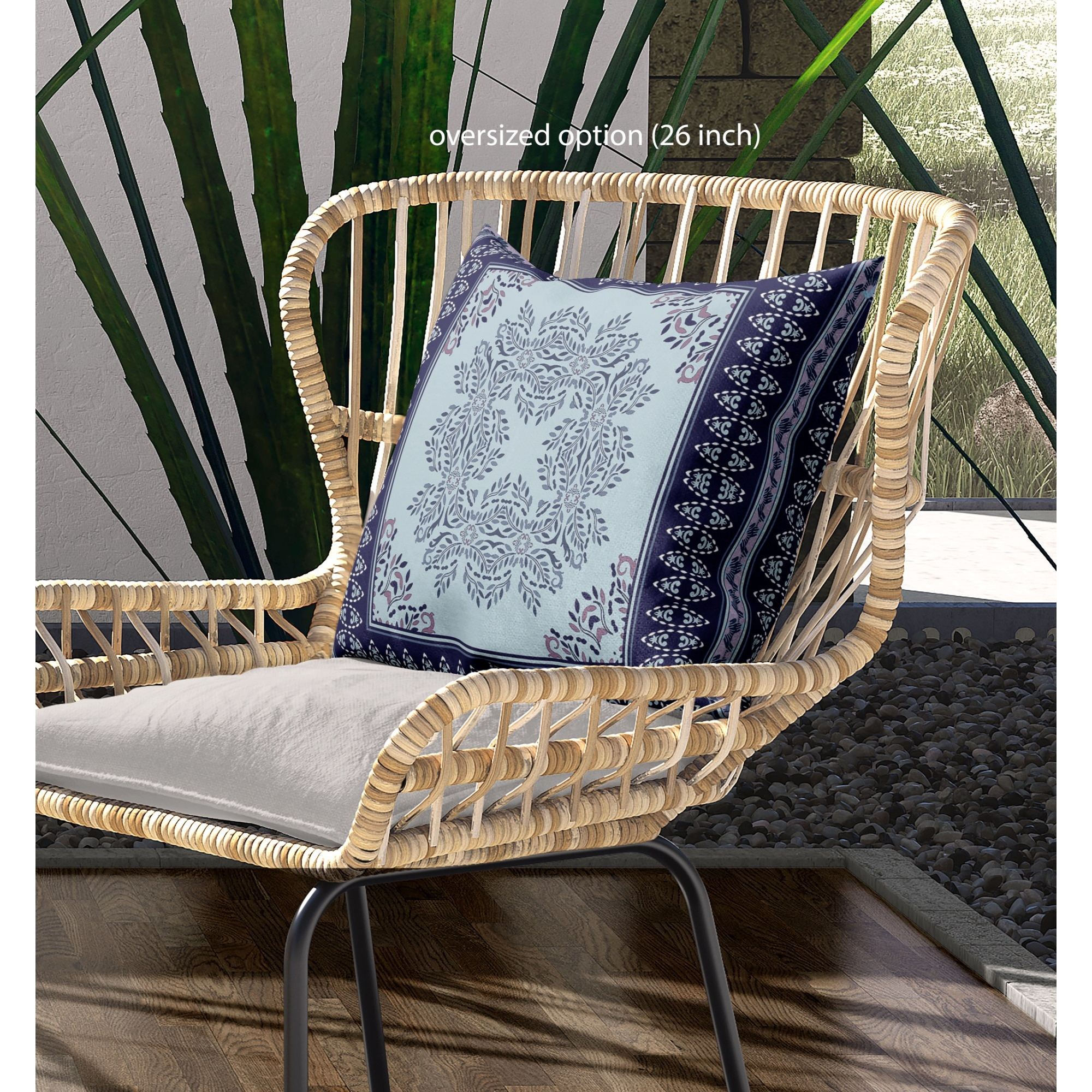 Window Wreath Palace Broadcloth Indoor Outdoor Blown and Closed Pillow by Amrita Sen in Light Blue Indigo
