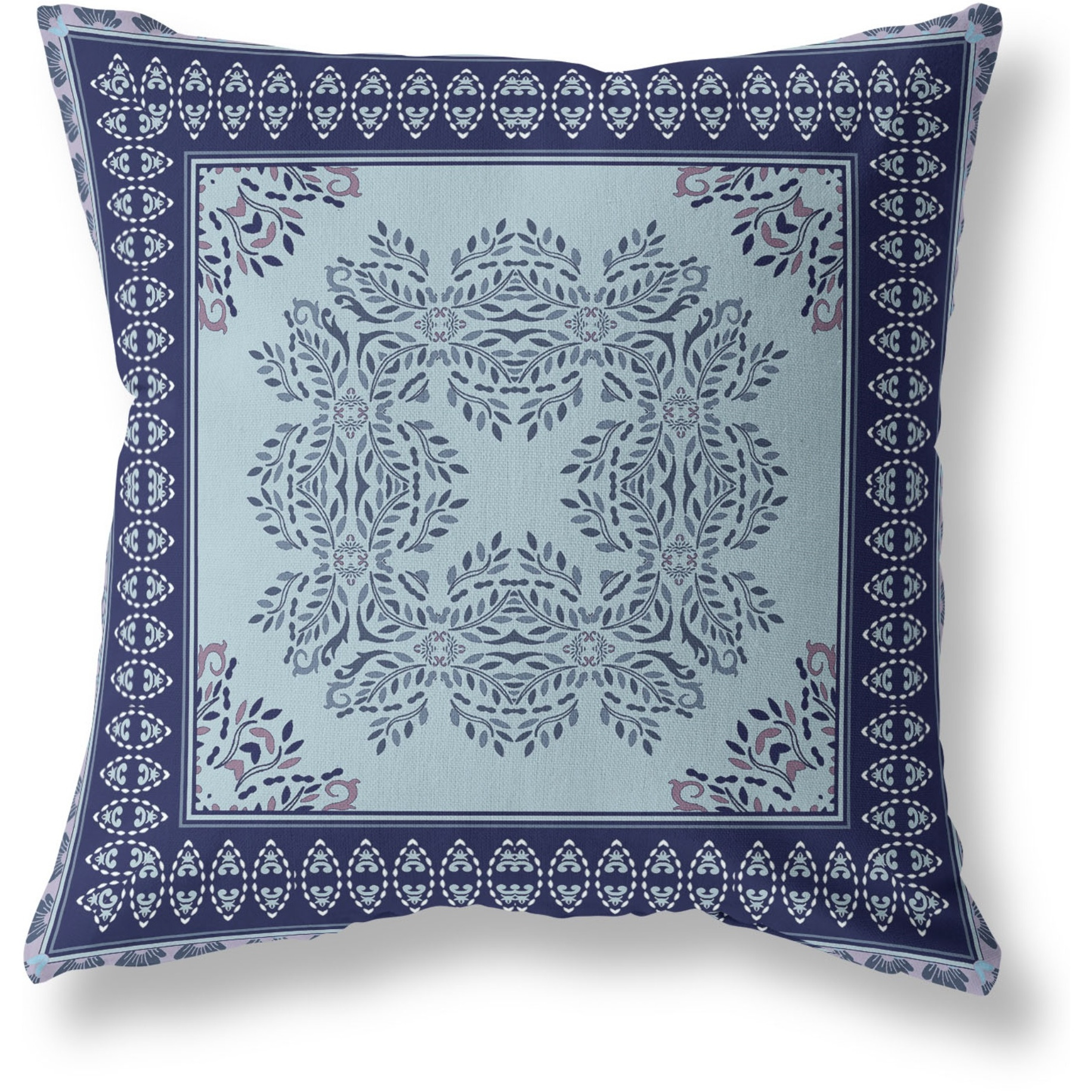 Window Wreath Palace Broadcloth Indoor Outdoor Blown and Closed Pillow by Amrita Sen in Light Blue Indigo Purple