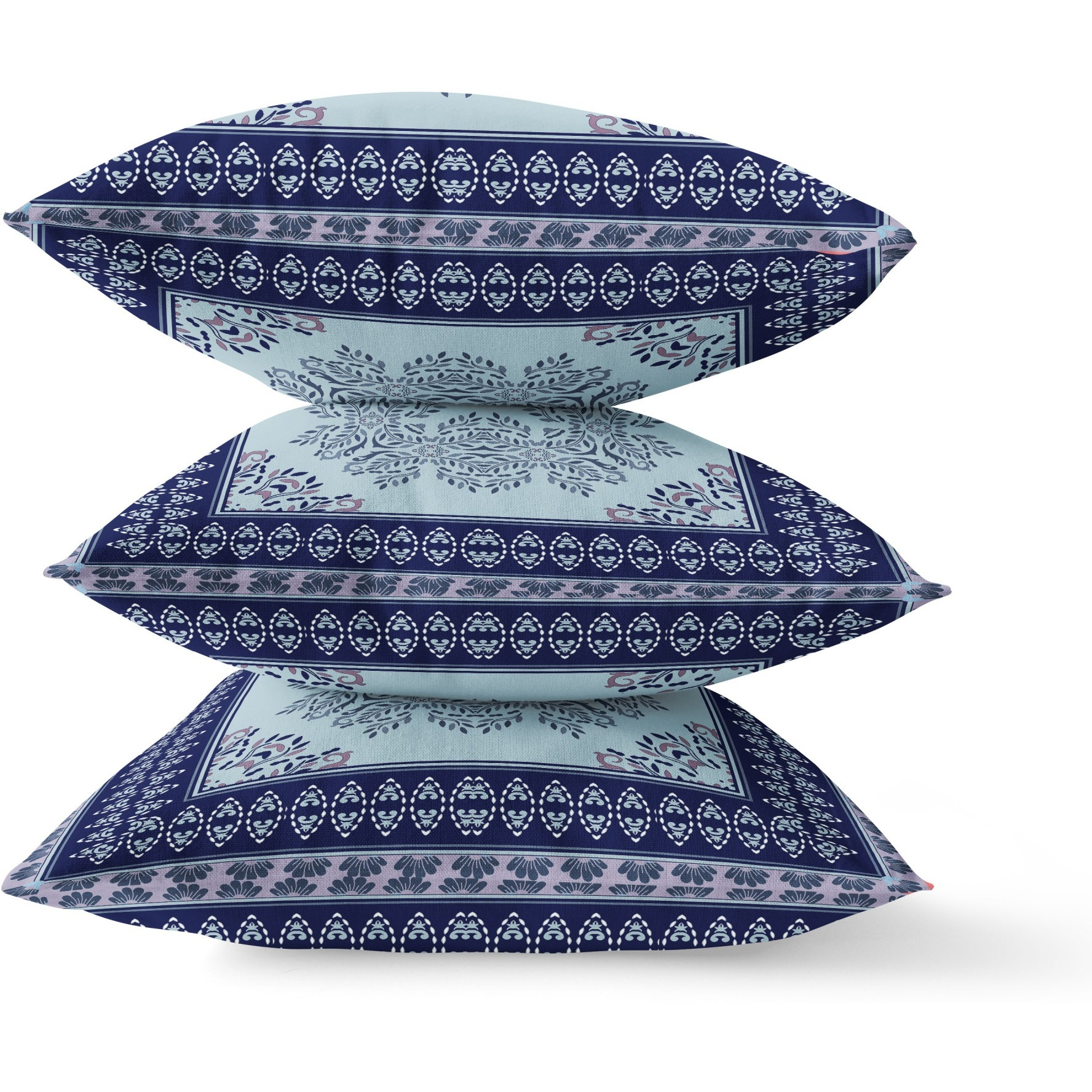 Window Wreath Palace Broadcloth Indoor Outdoor Blown and Closed Pillow by Amrita Sen in Light Blue Indigo Purple