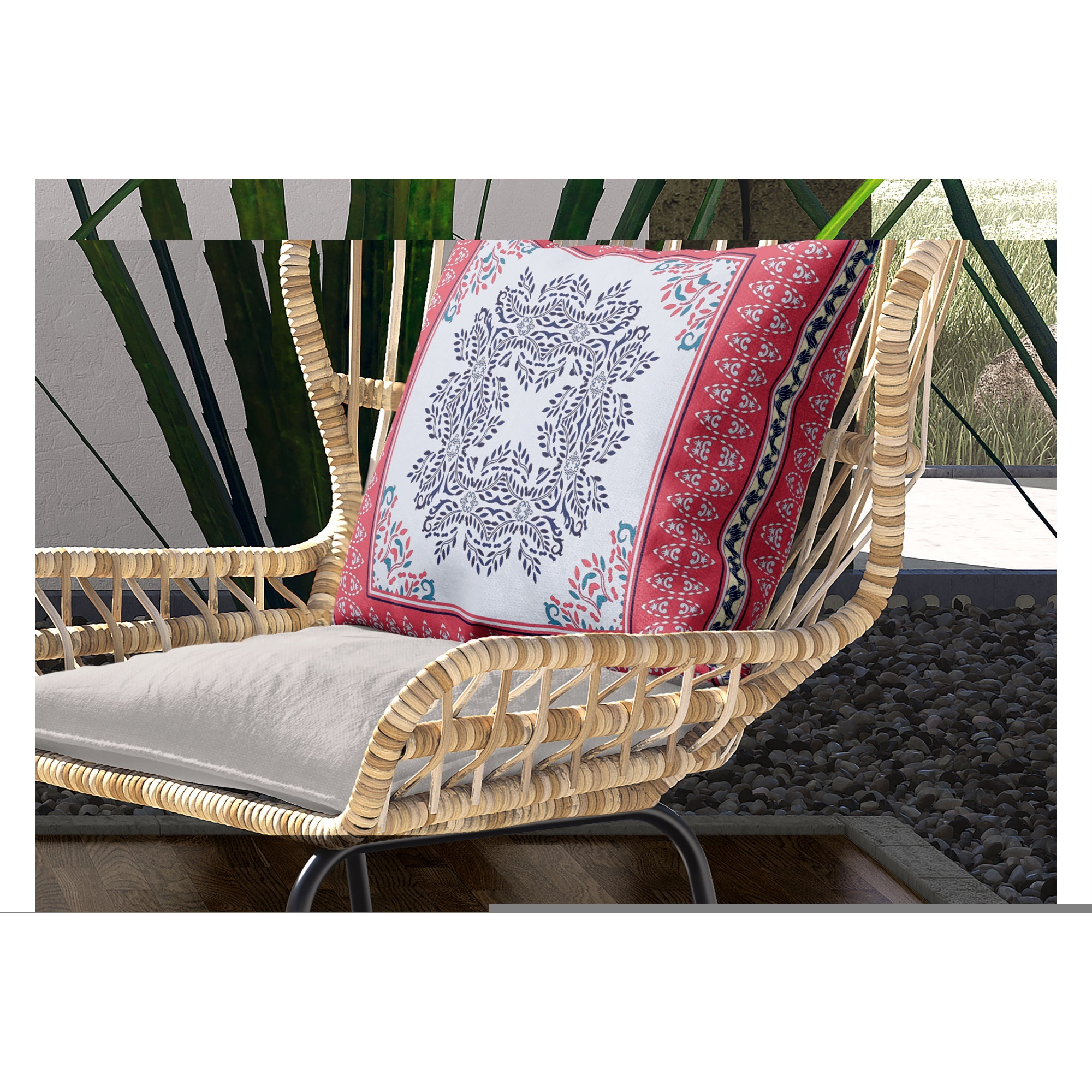 Window Wreath Palace Broadcloth Indoor Outdoor Blown and Closed Pillow by Amrita Sen in Light Blue Hot Pink