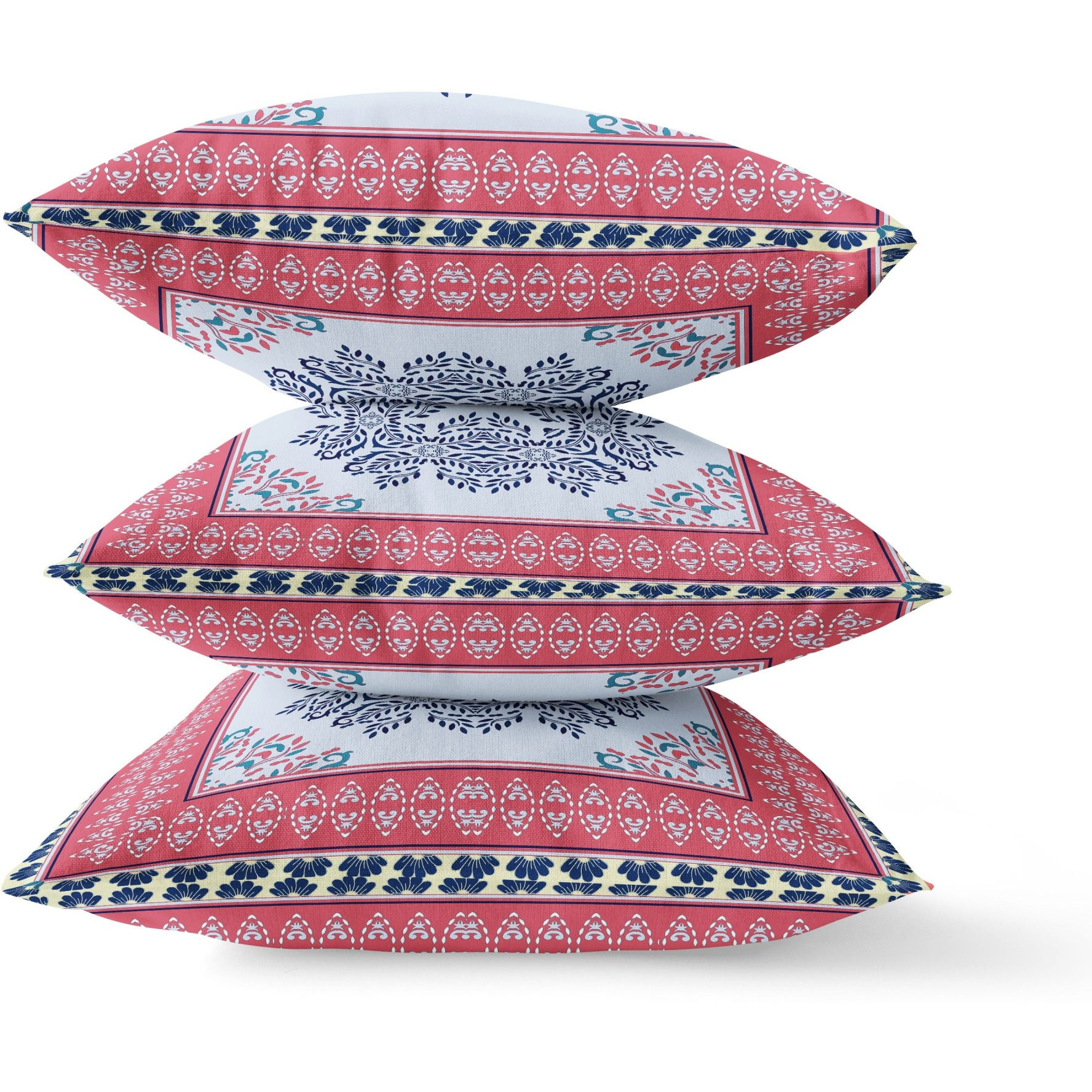 Window Wreath Palace Broadcloth Indoor Outdoor Blown and Closed Pillow by Amrita Sen in Light Blue Hot Pink