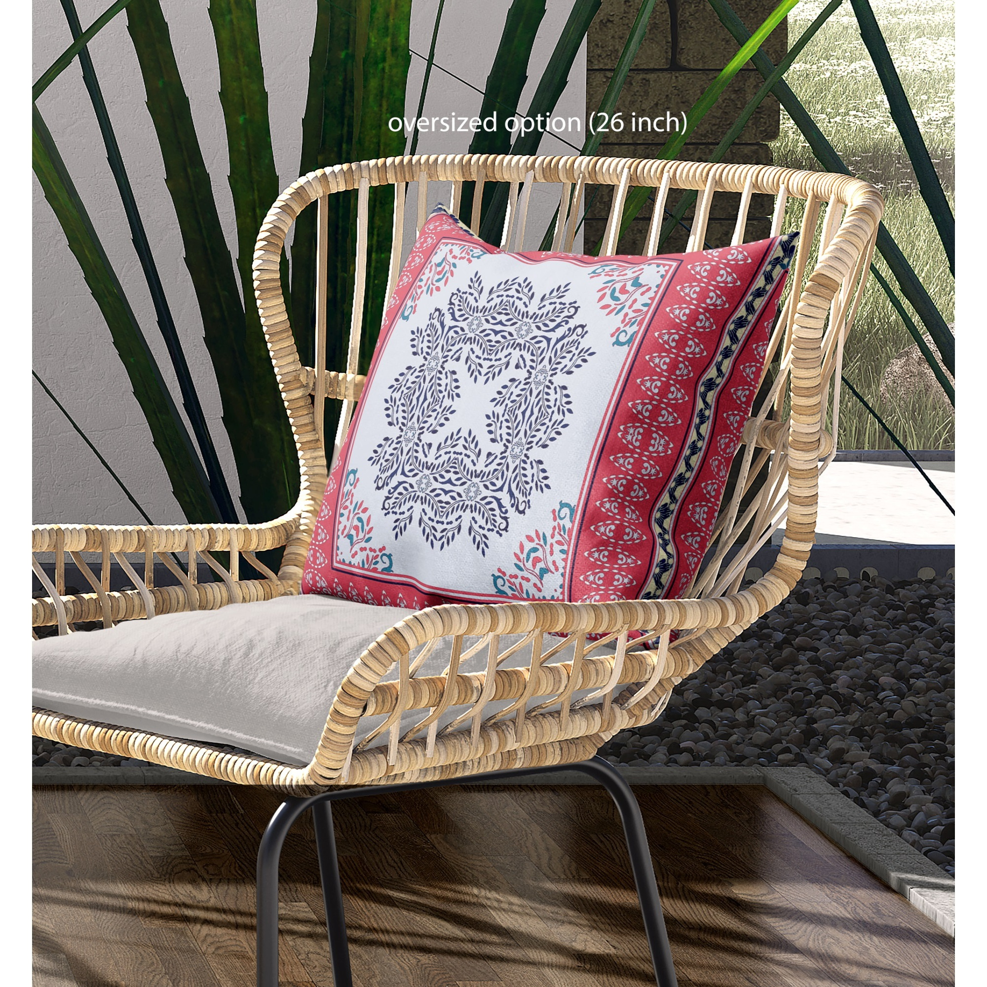 Window Wreath Palace Broadcloth Indoor Outdoor Blown and Closed Pillow by Amrita Sen in Light Blue Hot Pink