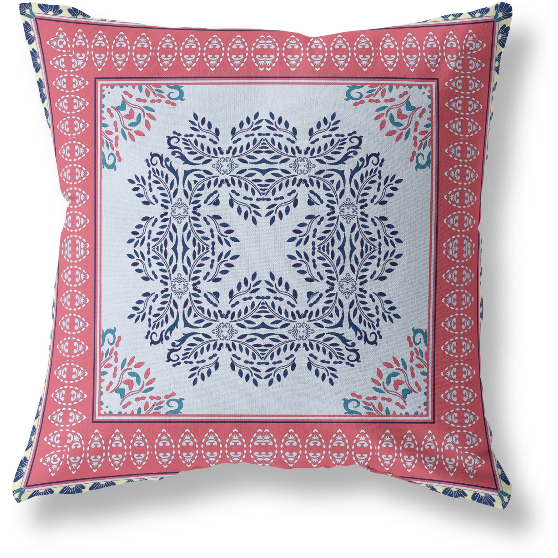 Window Wreath Palace Broadcloth Indoor Outdoor Blown and Closed Pillow by Amrita Sen in Light Blue Hot Pink