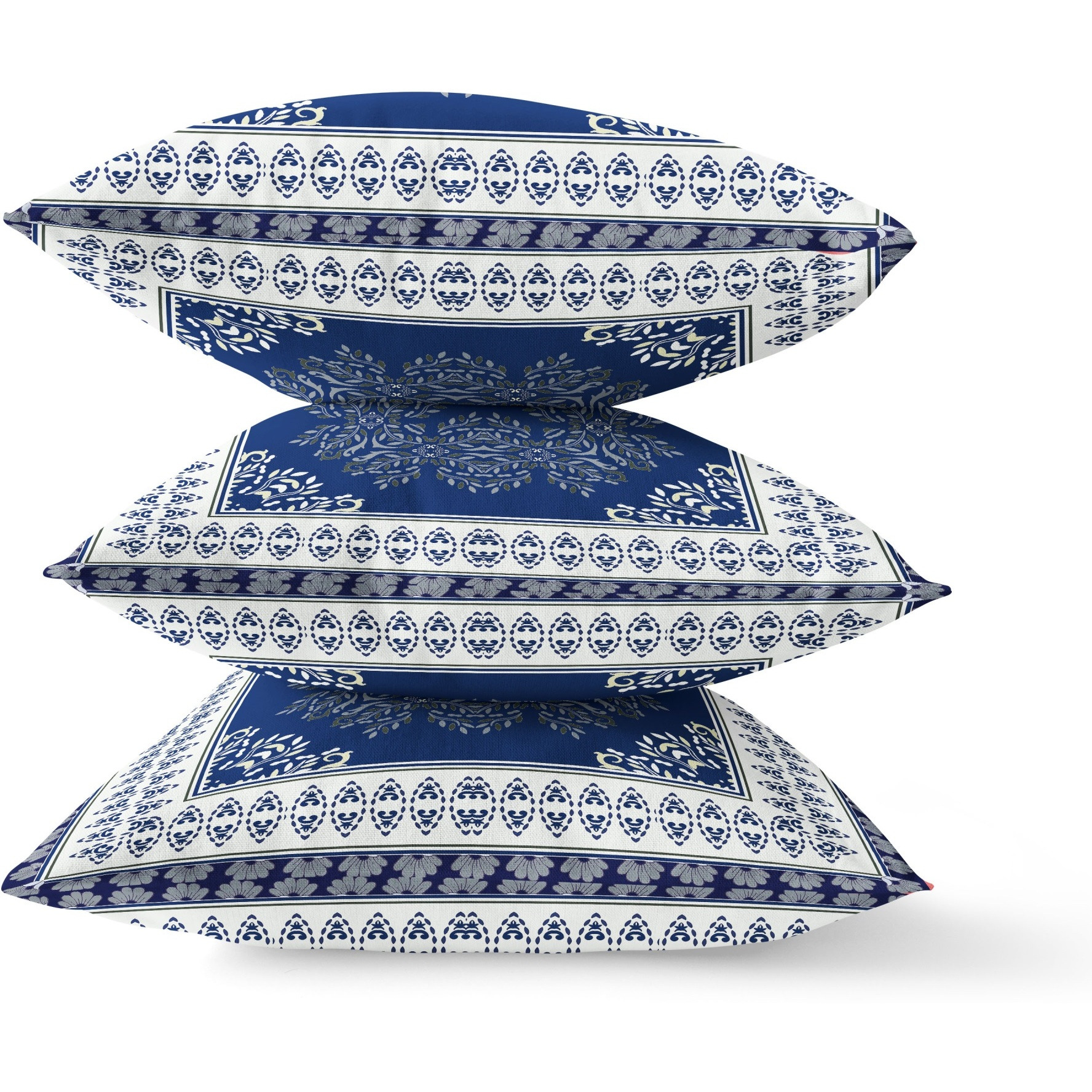 Window Wreath Palace Broadcloth Indoor Outdoor Blown and Closed Pillow by Amrita Sen in Indigo White