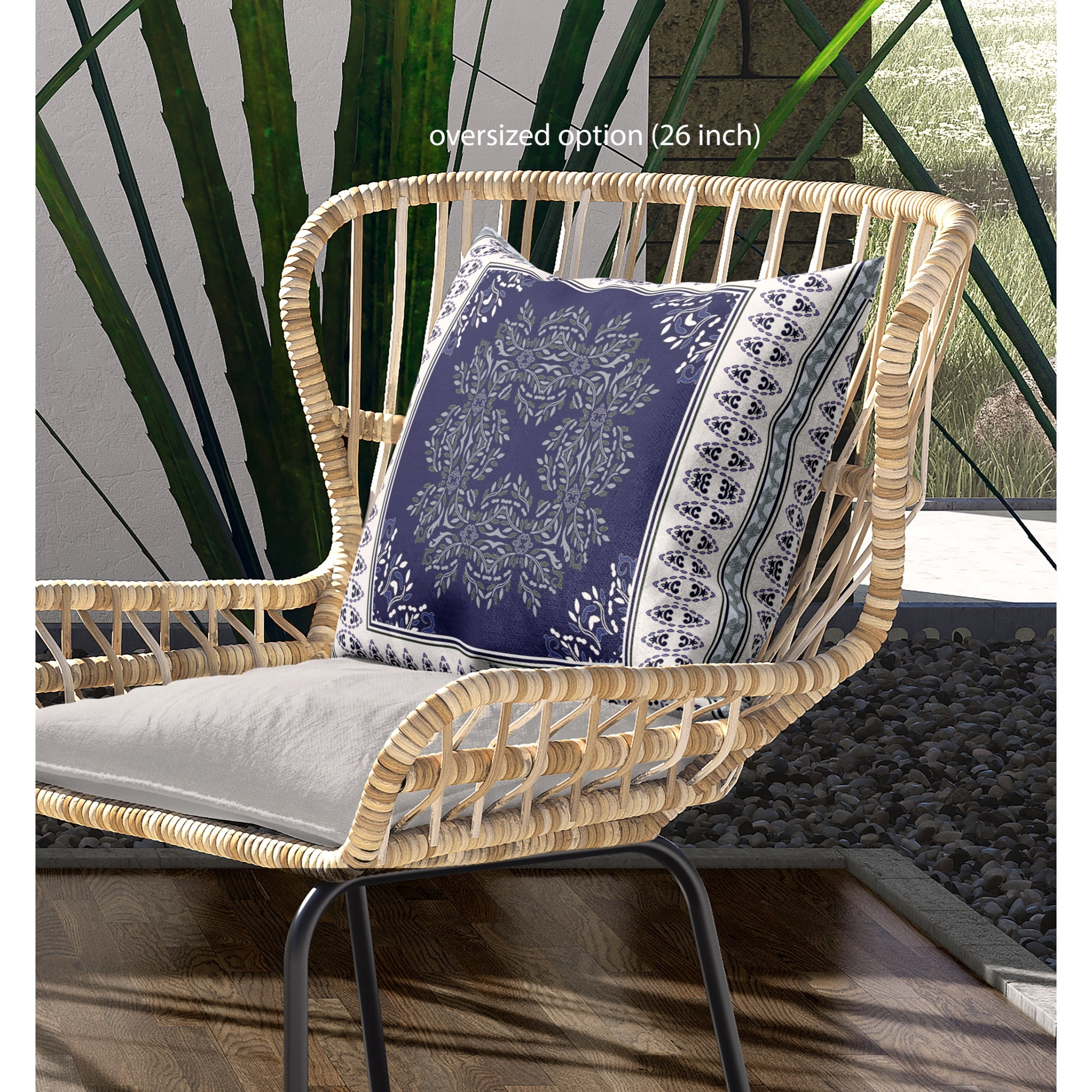 Window Wreath Palace Broadcloth Indoor Outdoor Blown and Closed Pillow by Amrita Sen in Indigo White Green