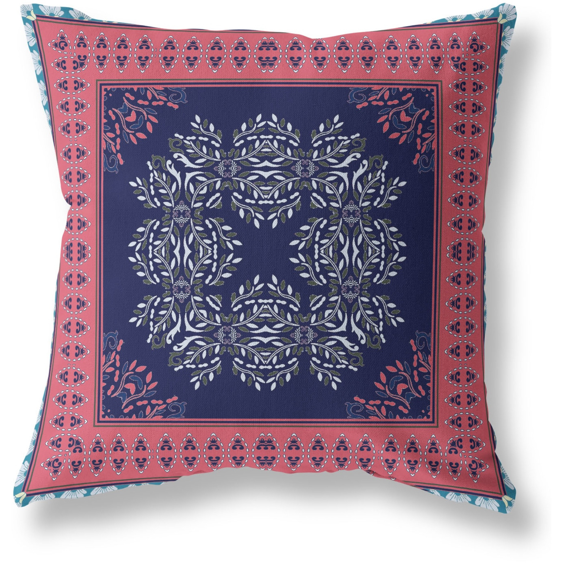 Window Wreath Palace Broadcloth Indoor Outdoor Blown and Closed Pillow by Amrita Sen in Indigo Hot Pink