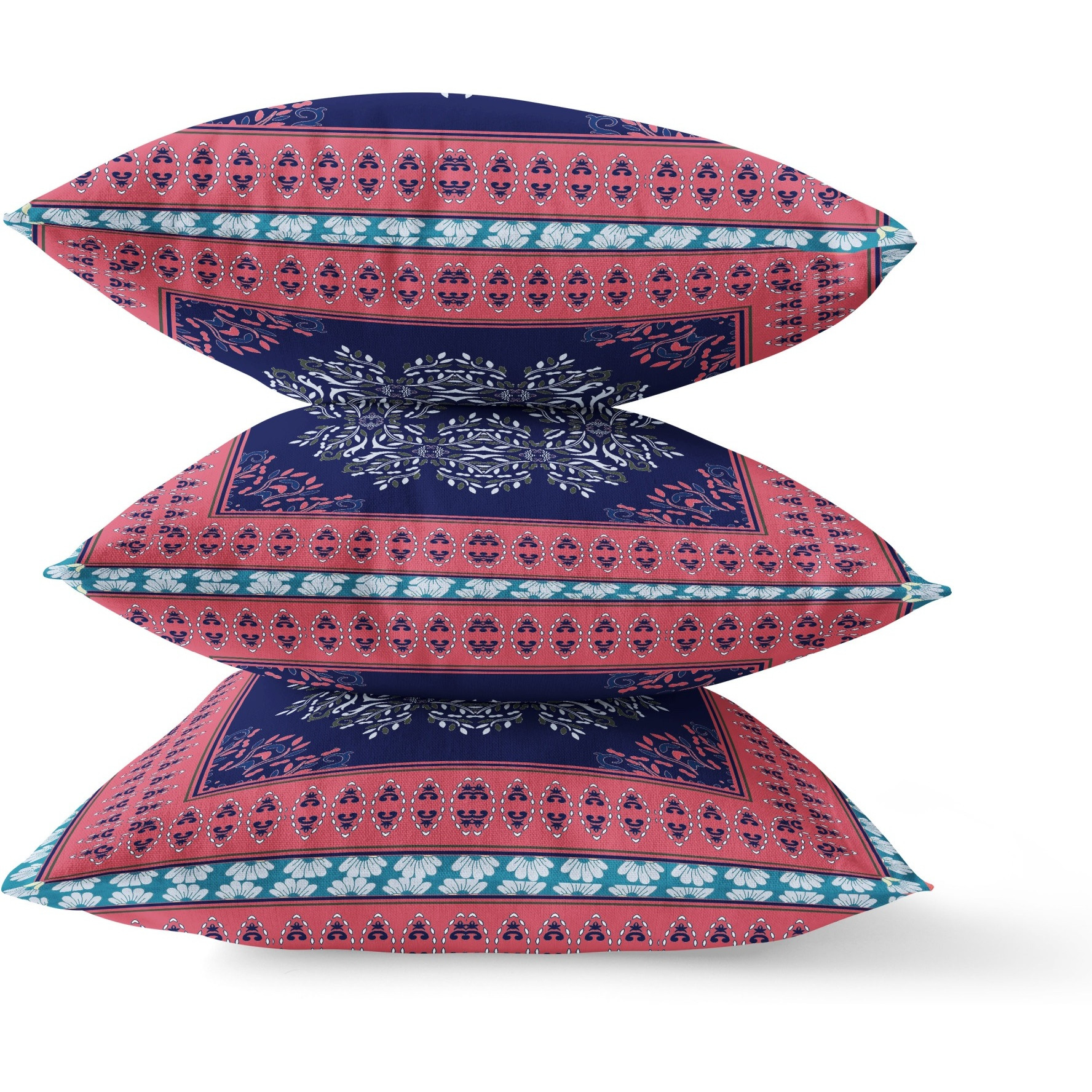 Window Wreath Palace Broadcloth Indoor Outdoor Blown and Closed Pillow by Amrita Sen in Indigo Hot Pink