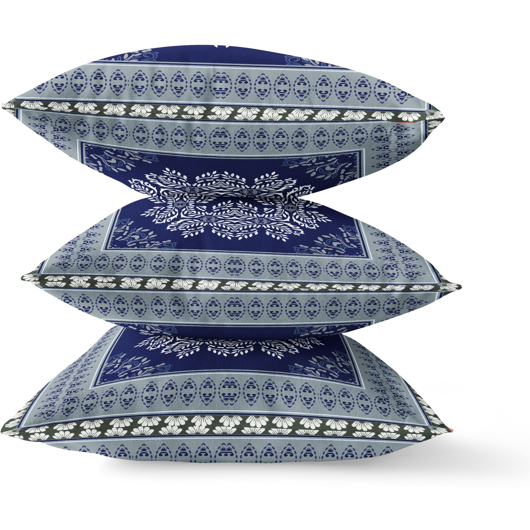 Window Wreath Palace Broadcloth Indoor Outdoor Blown and Closed Pillow by Amrita Sen in Indigo Grey Green
