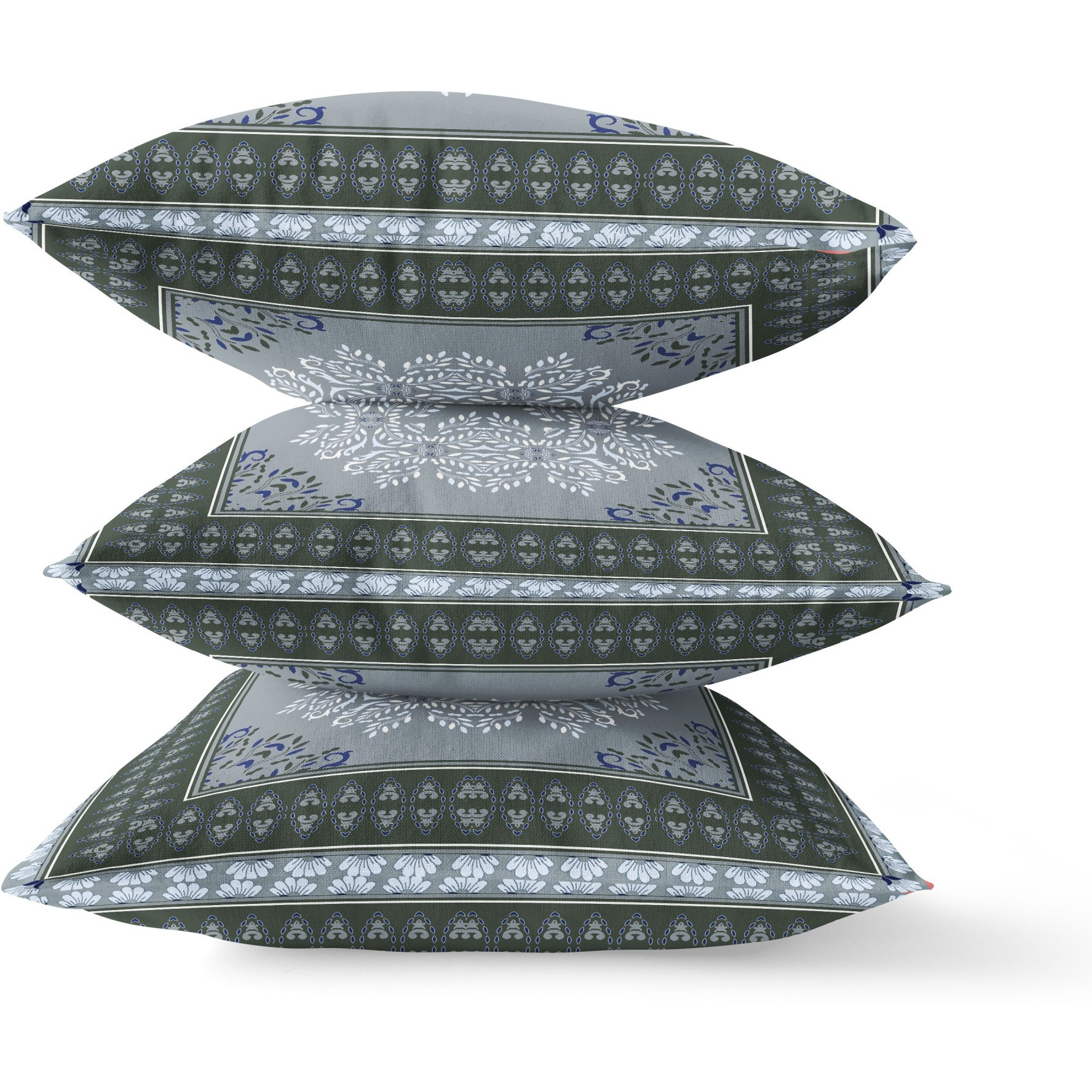 Window Wreath Palace Broadcloth Indoor Outdoor Blown and Closed Pillow by Amrita Sen in Grey Green
