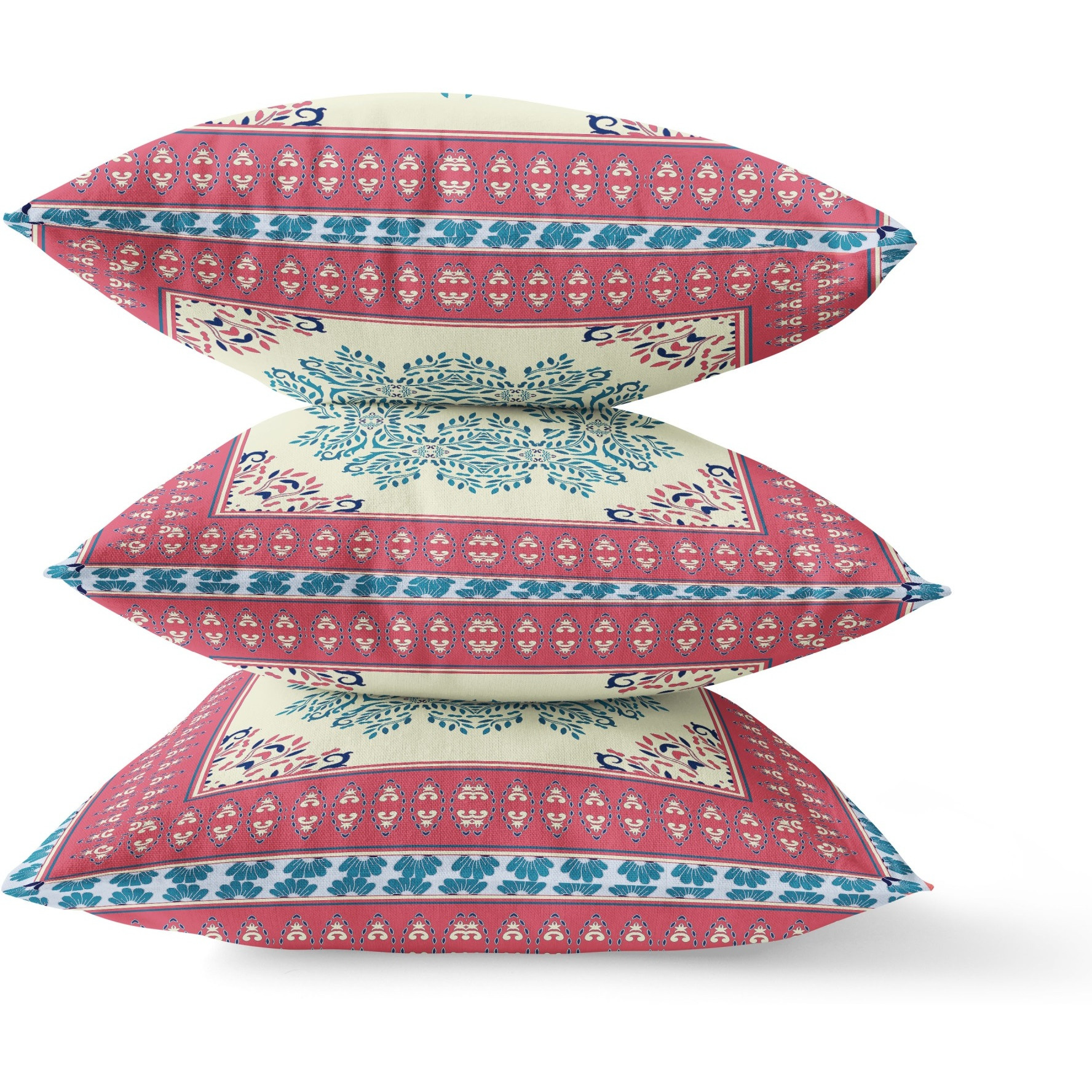Window Wreath Palace Broadcloth Indoor Outdoor Blown and Closed Pillow by Amrita Sen in Cream Red Blue