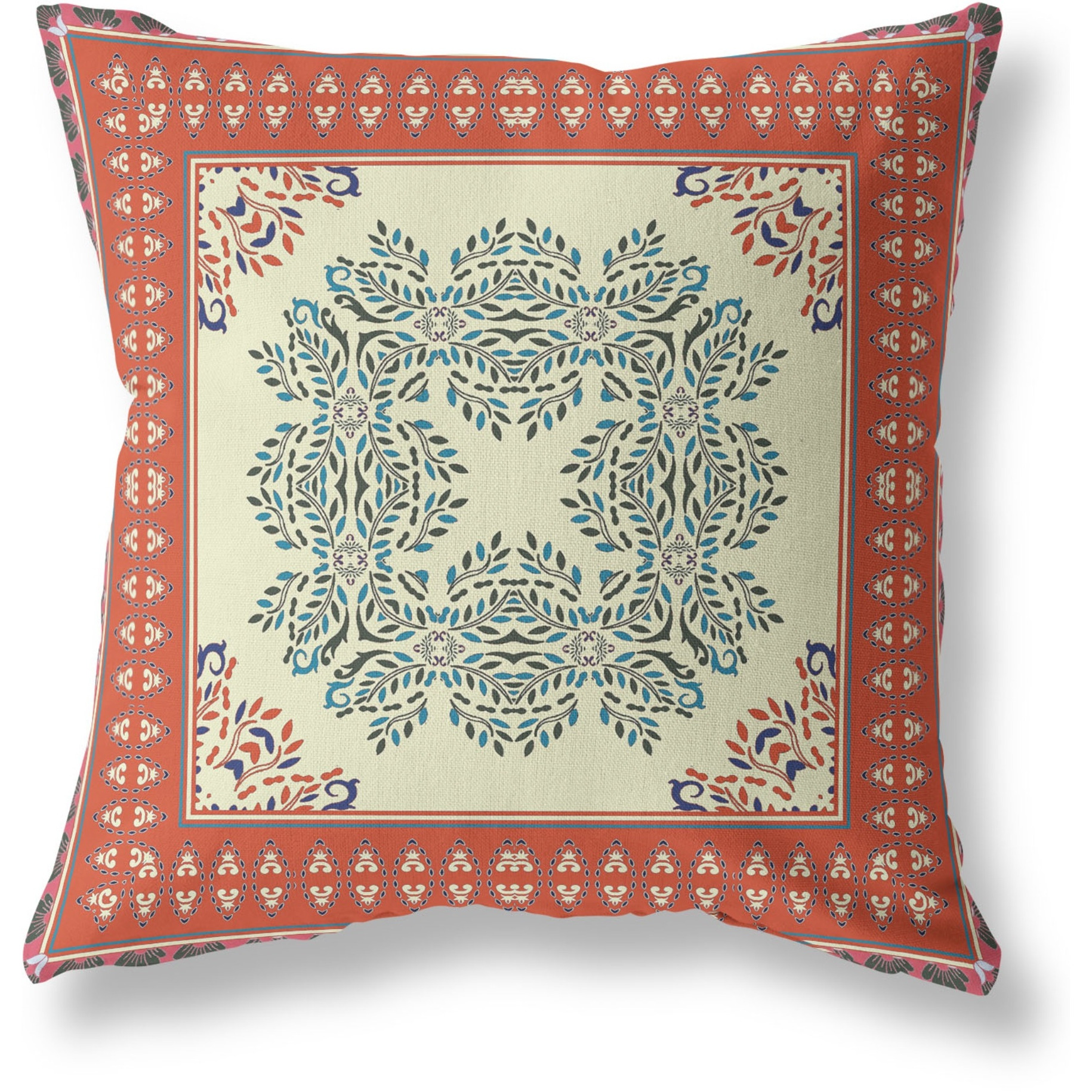 Window Wreath Palace Broadcloth Indoor Outdoor Blown and Closed Pillow by Amrita Sen in Cream Orange