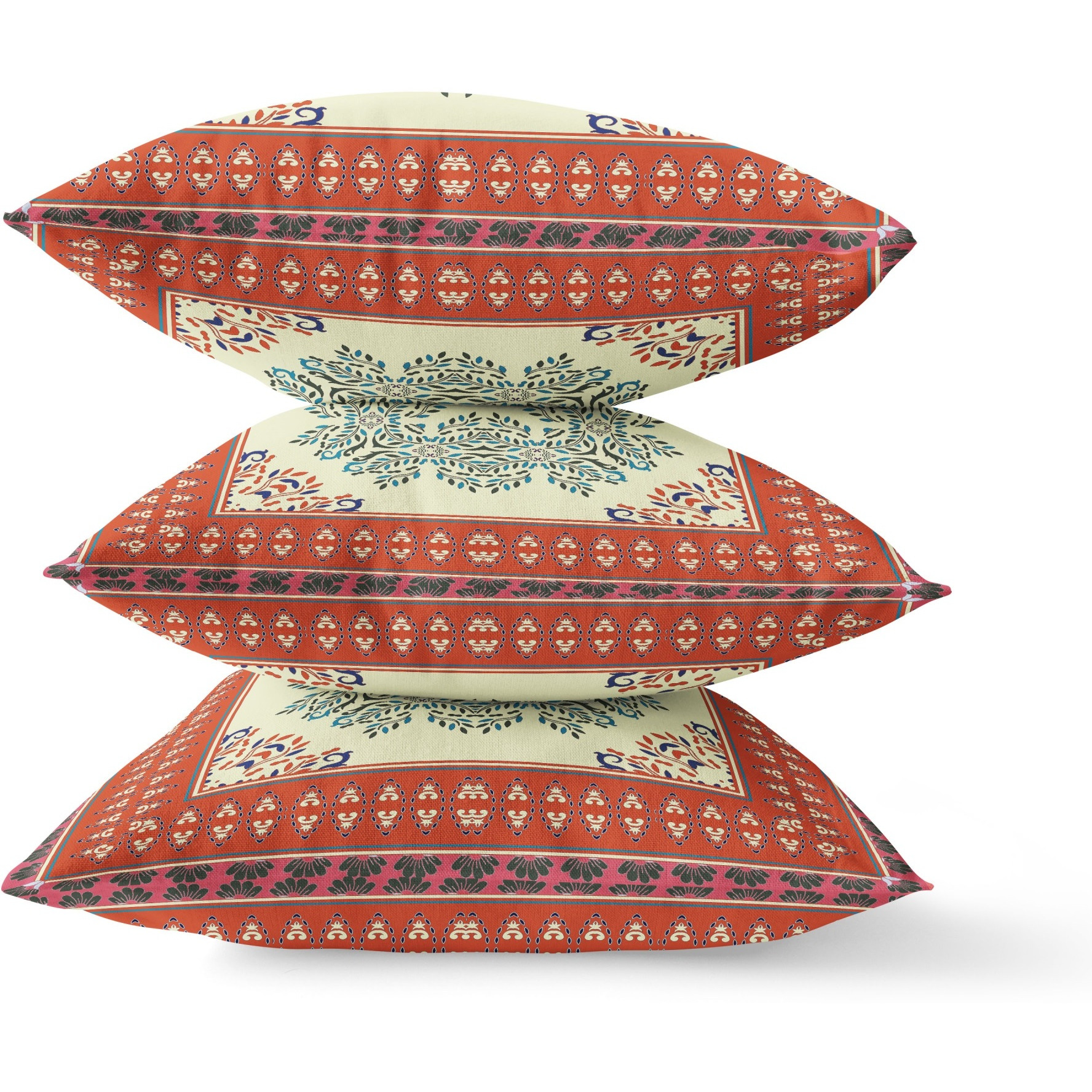 Window Wreath Palace Broadcloth Indoor Outdoor Blown and Closed Pillow by Amrita Sen in Cream Orange
