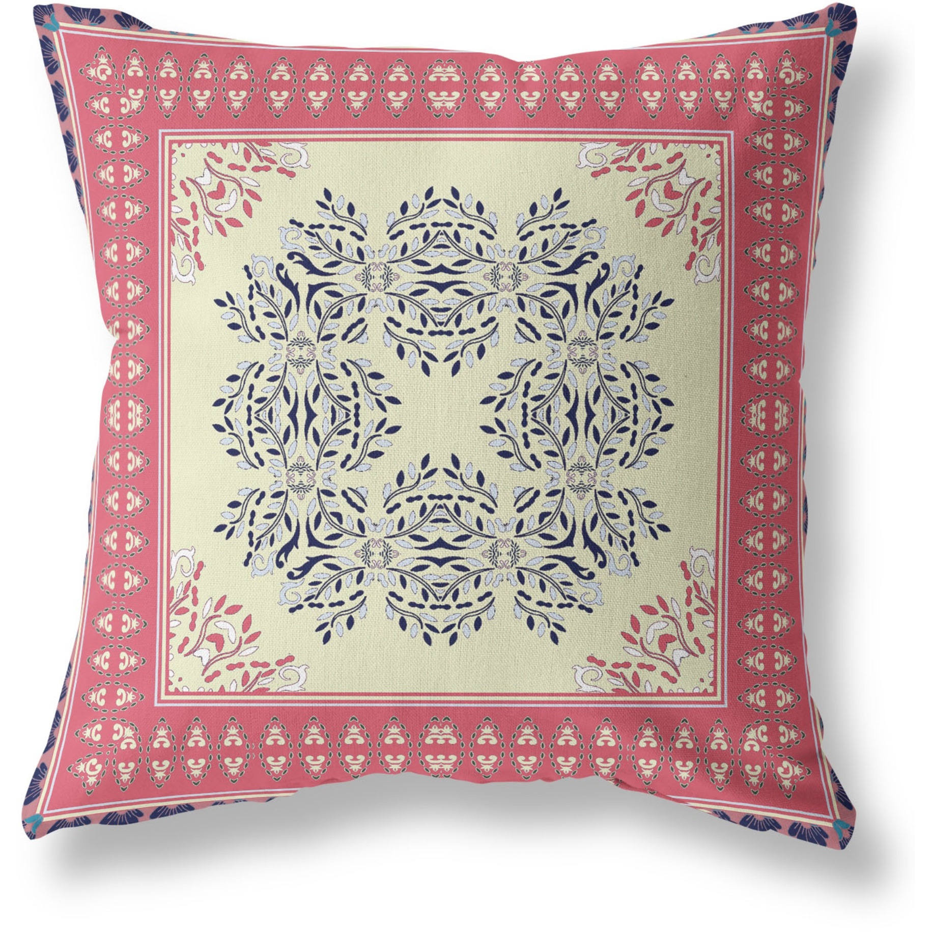 Window Wreath Palace Broadcloth Indoor Outdoor Blown and Closed Pillow by Amrita Sen in Cream Hot Pink
