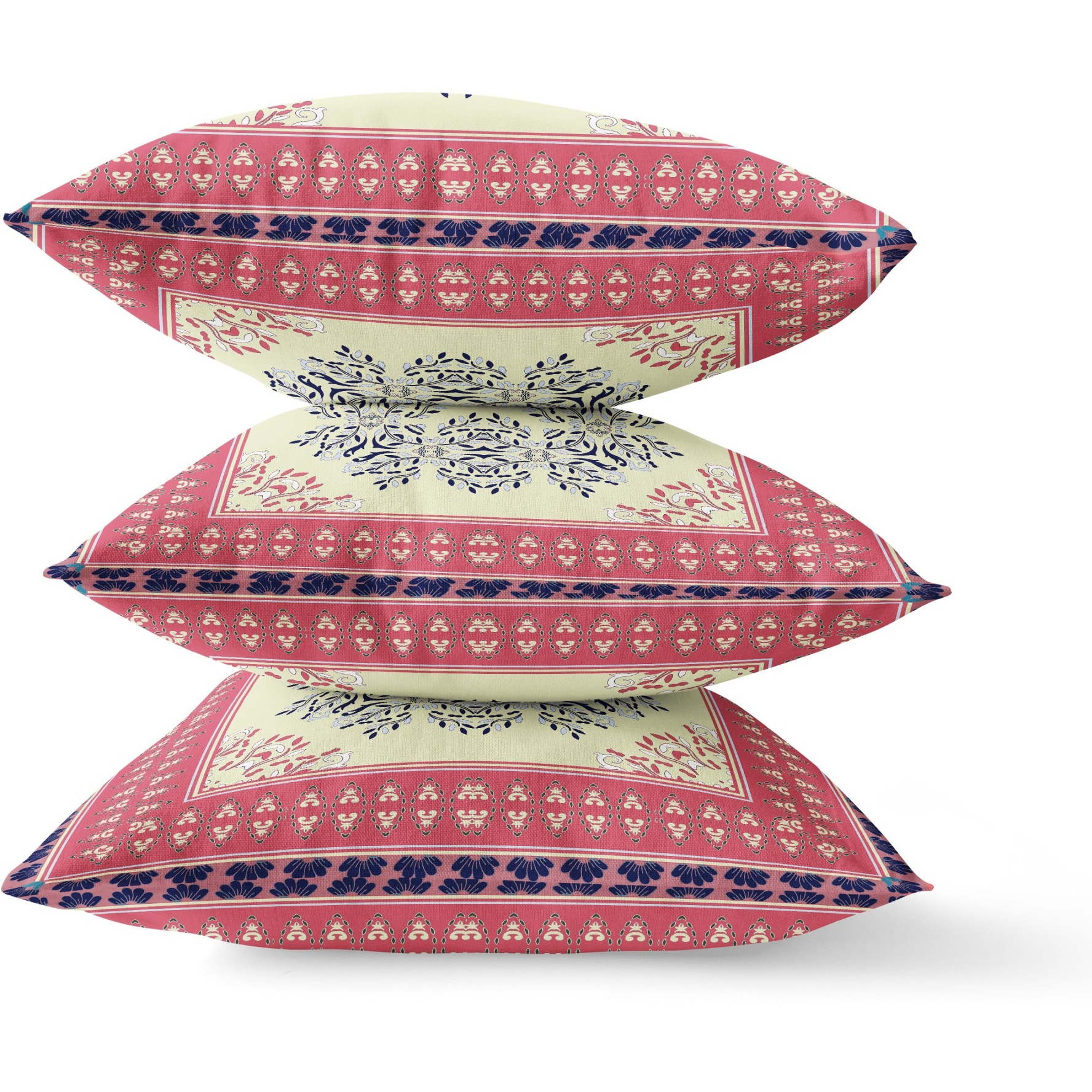 Window Wreath Palace Broadcloth Indoor Outdoor Blown and Closed Pillow by Amrita Sen in Cream Hot Pink