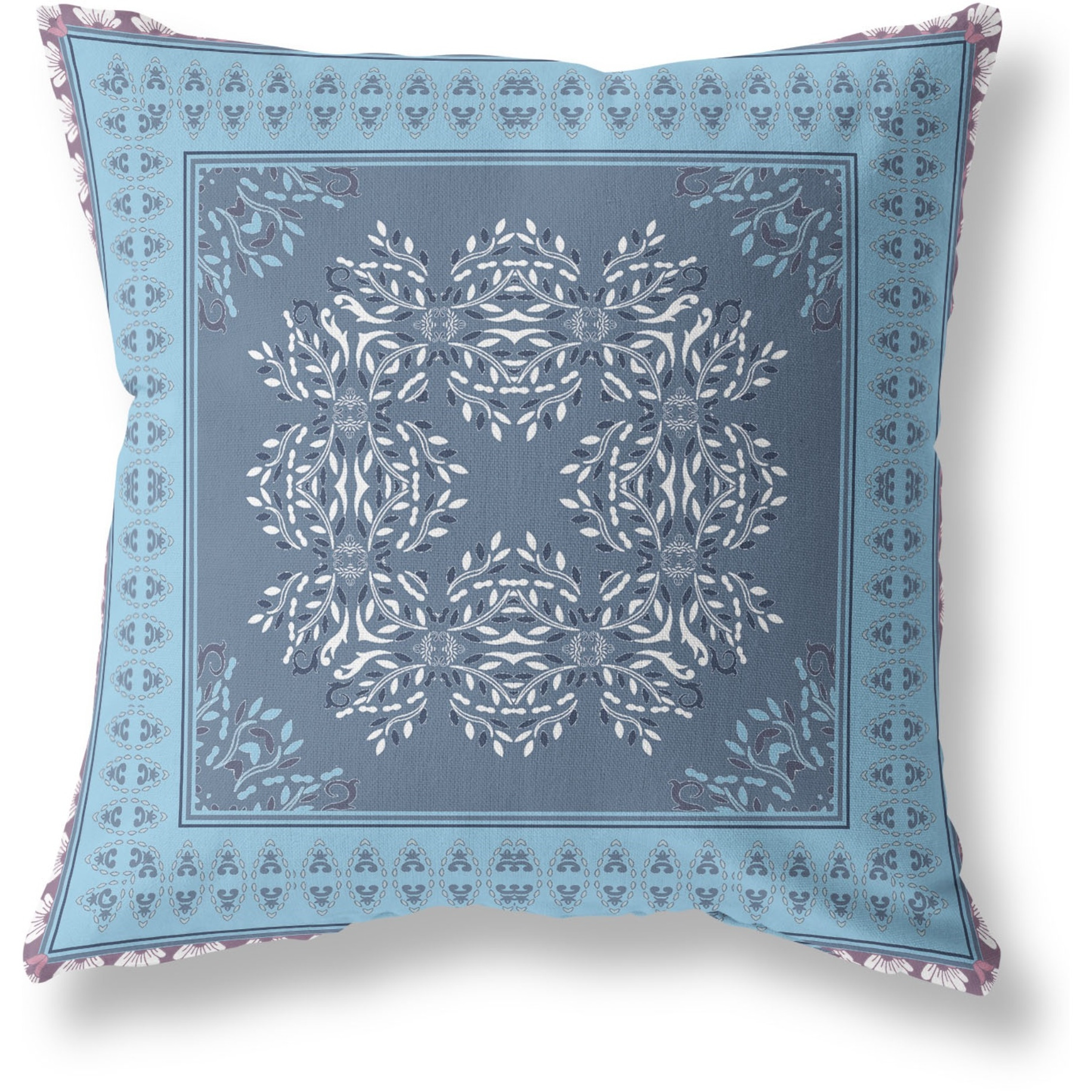 Window Wreath Palace Broadcloth Indoor Outdoor Blown and Closed Pillow by Amrita Sen in Blue Light Blue