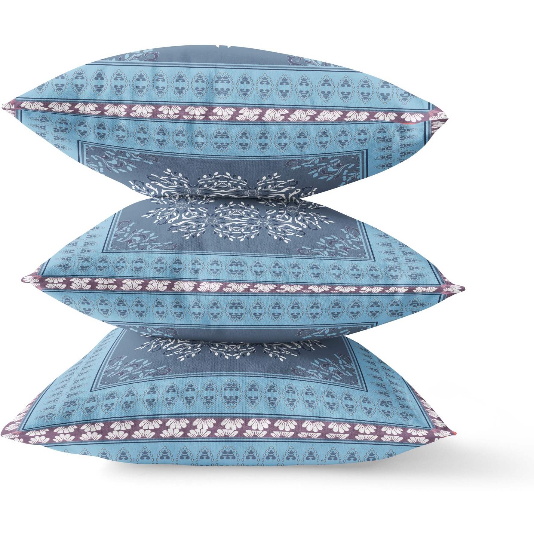 Window Wreath Palace Broadcloth Indoor Outdoor Blown and Closed Pillow by Amrita Sen in Blue Light Blue