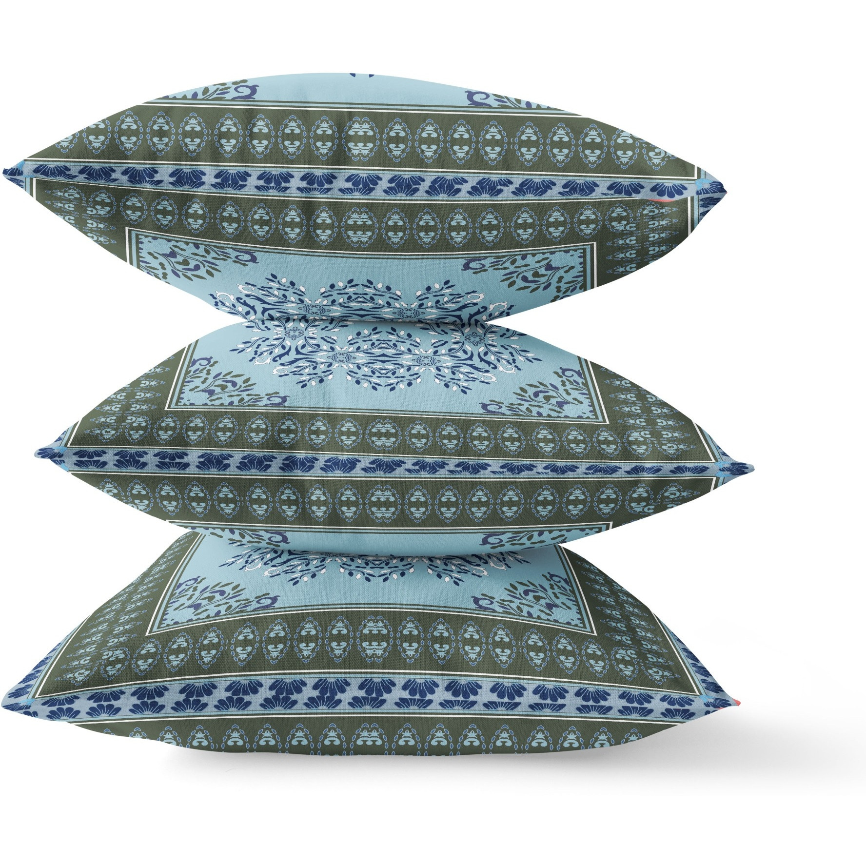 Window Wreath Palace Broadcloth Indoor Outdoor Blown and Closed Pillow by Amrita Sen in Blue Green
