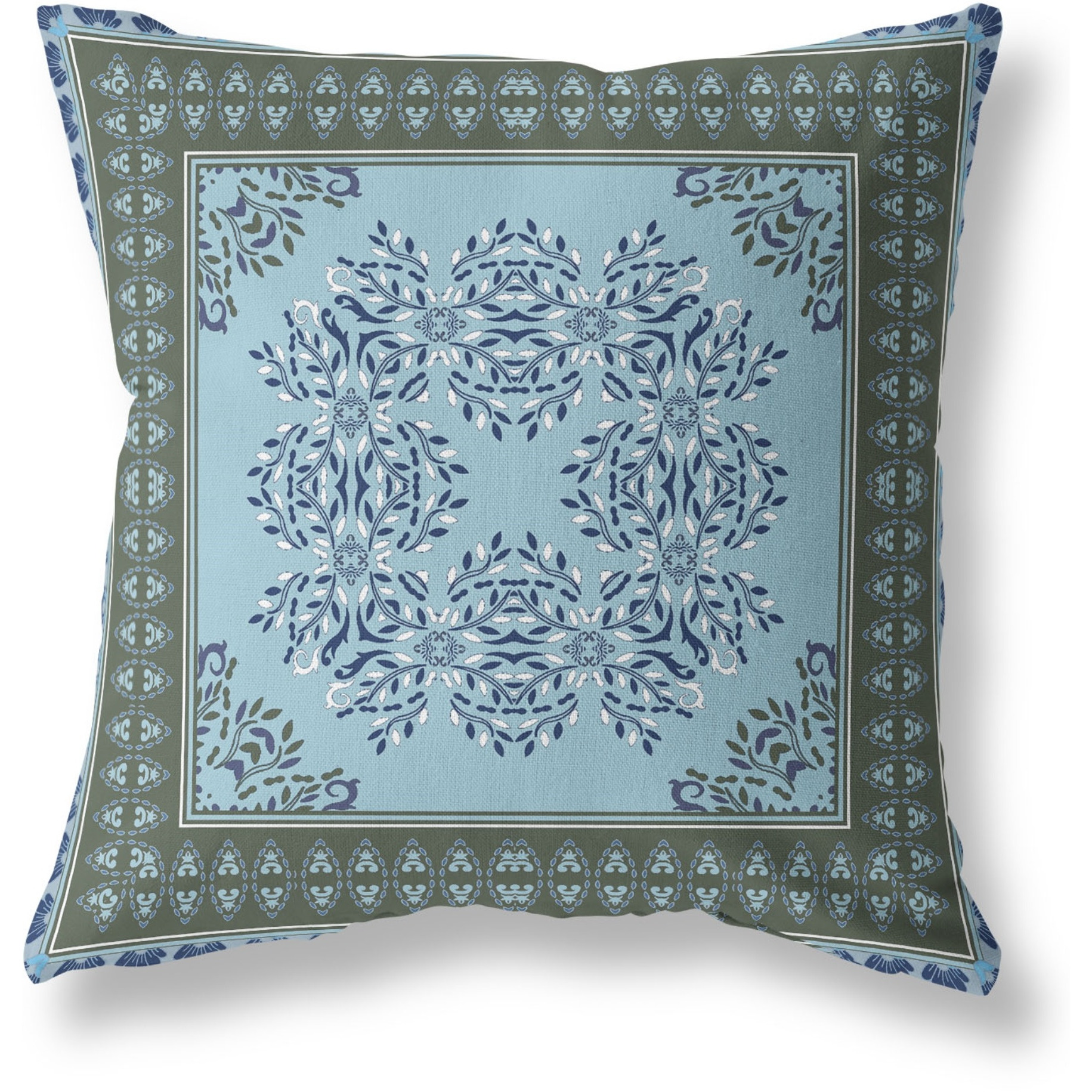 Window Wreath Palace Broadcloth Indoor Outdoor Blown and Closed Pillow by Amrita Sen in Blue Green