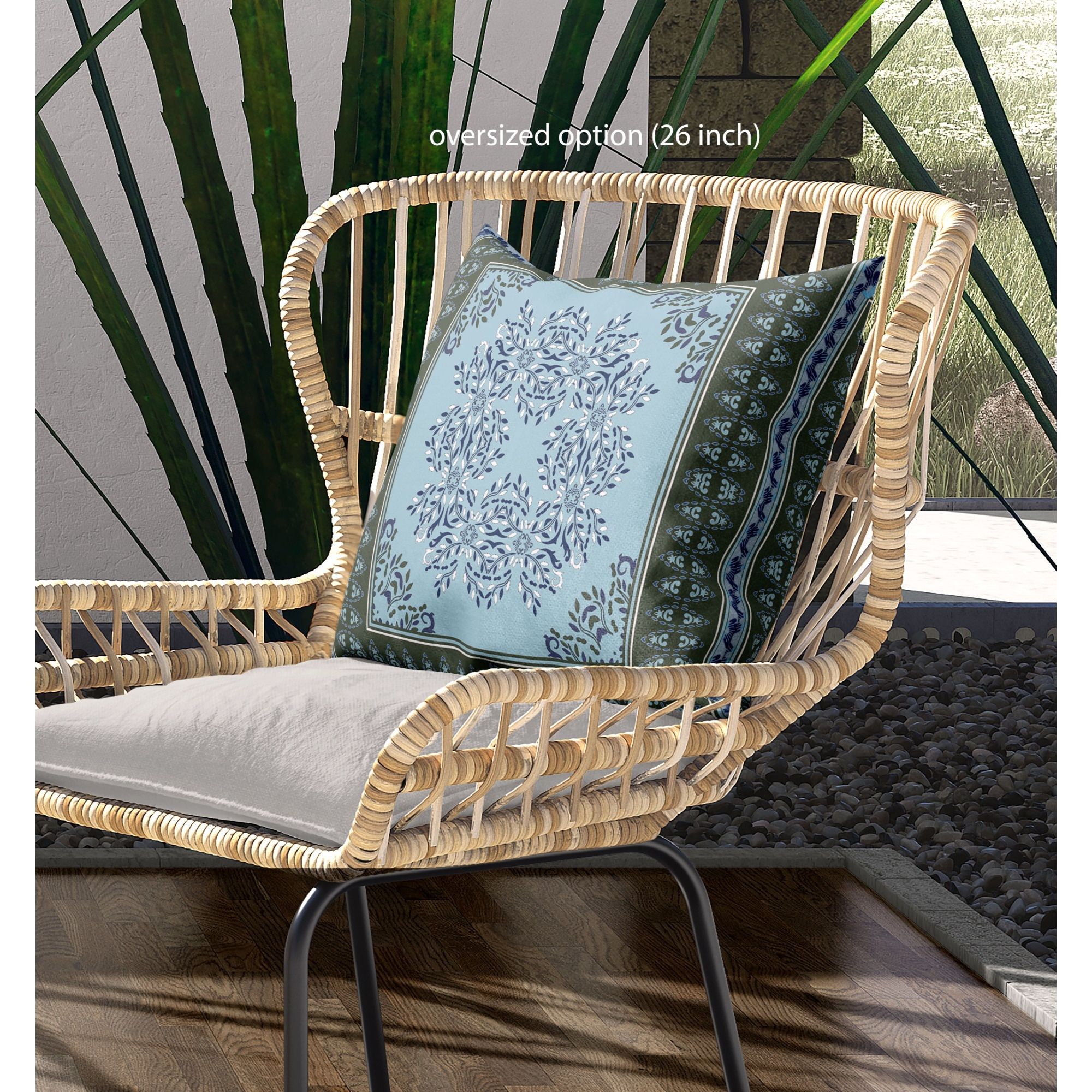 Window Wreath Palace Broadcloth Indoor Outdoor Blown and Closed Pillow by Amrita Sen in Blue Green