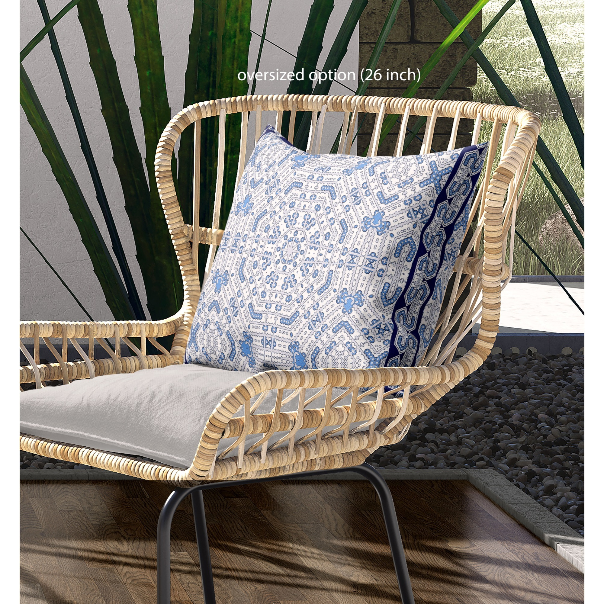 Geostar Wreath Palace Broadcloth Indoor Outdoor Blown and Closed Pillow by Amrita Sen in White Gray Blue