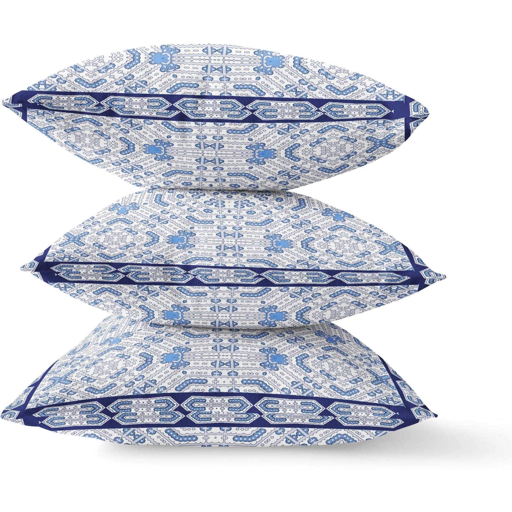 Geostar Wreath Palace Broadcloth Indoor Outdoor Blown and Closed Pillow by Amrita Sen in White Gray Blue