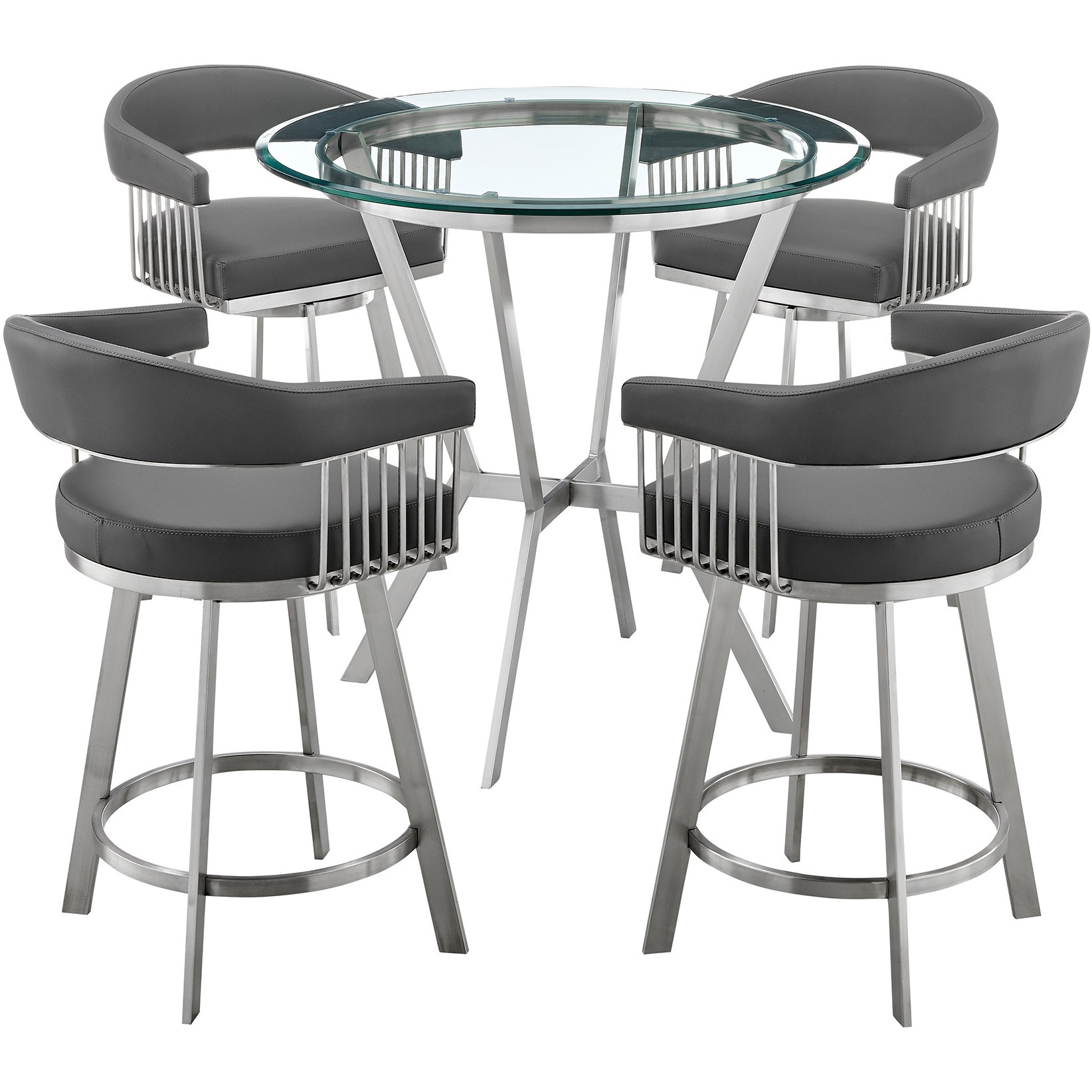 Naomi and Chelsea 5-Piece Counter Height Dining Set in Brushed Stainless Steel and Grey Faux Leather