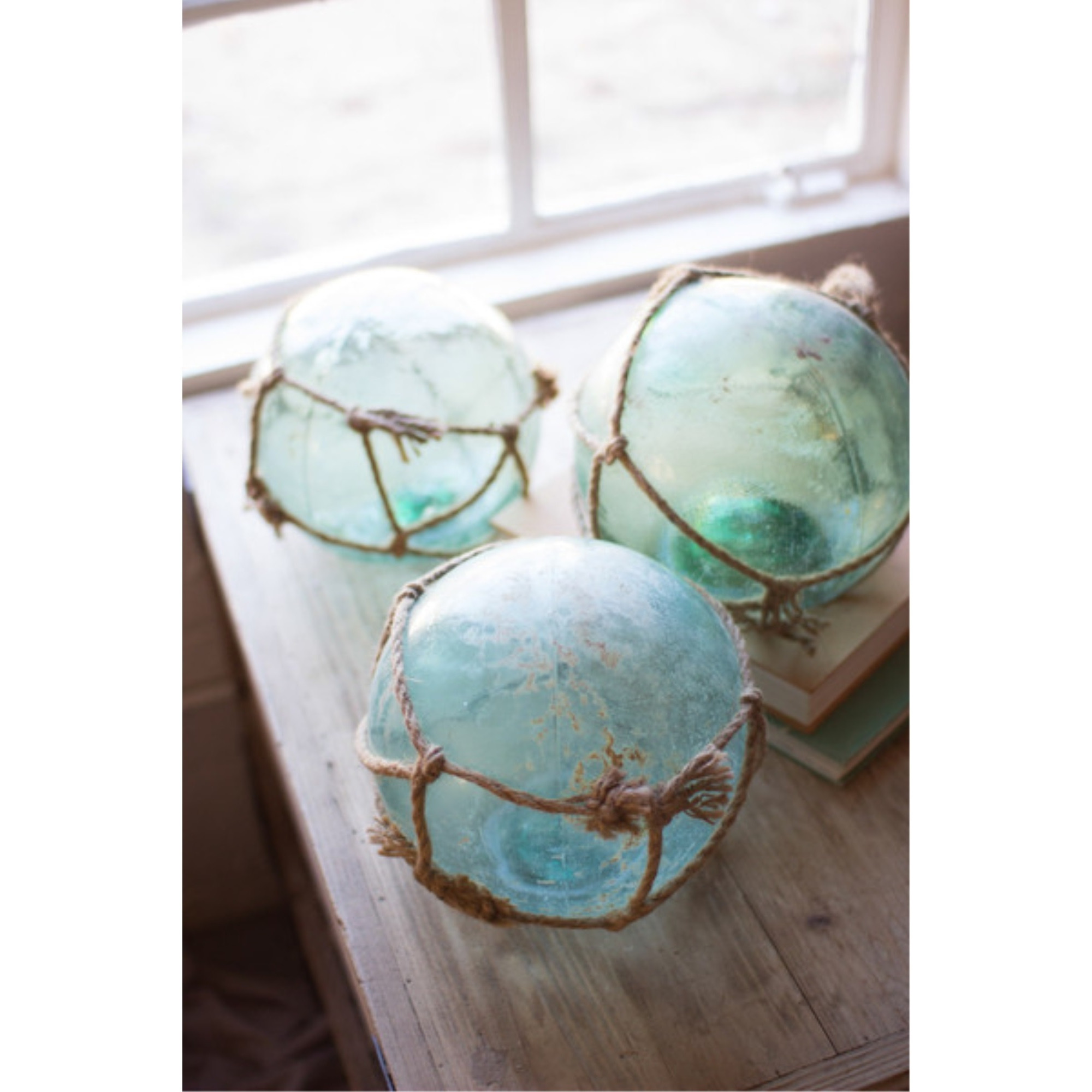 ANTIQUE GLASS FLOAT WITH ROPE