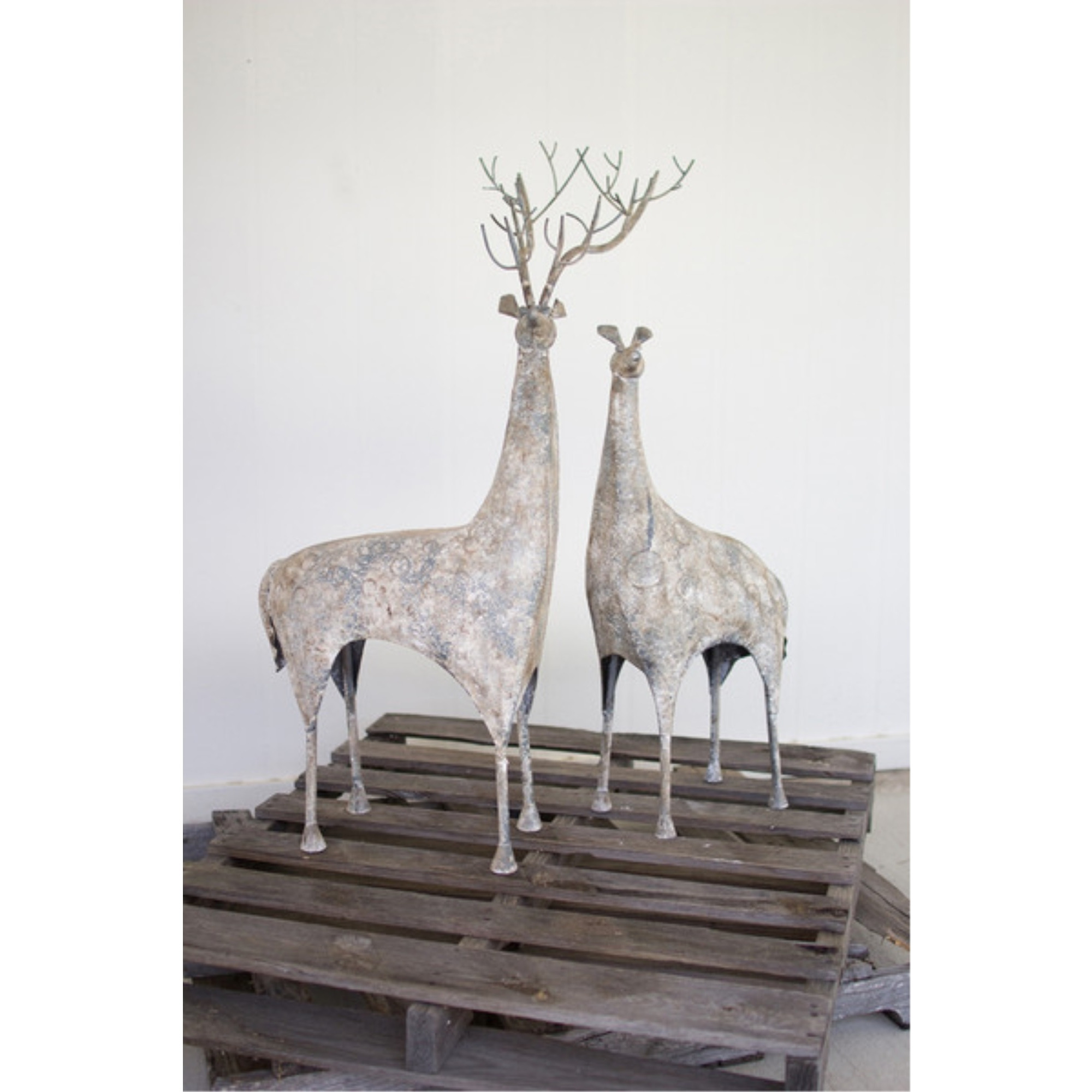 SET OF TWO METAL DEER