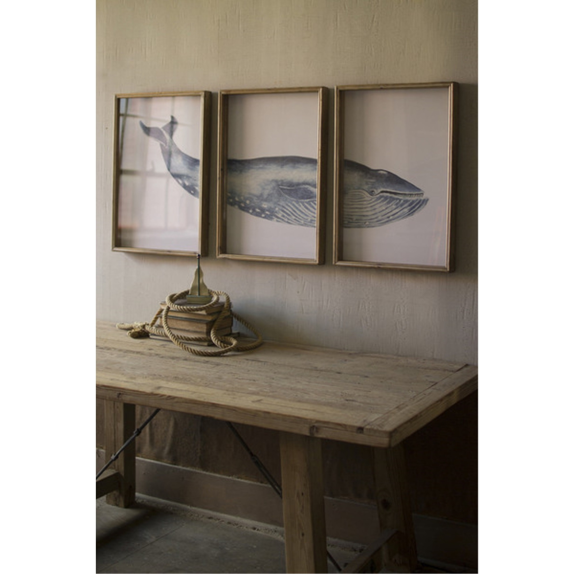 TRIPTYCH FRAMED WHALE PRINT UNDER GLASS