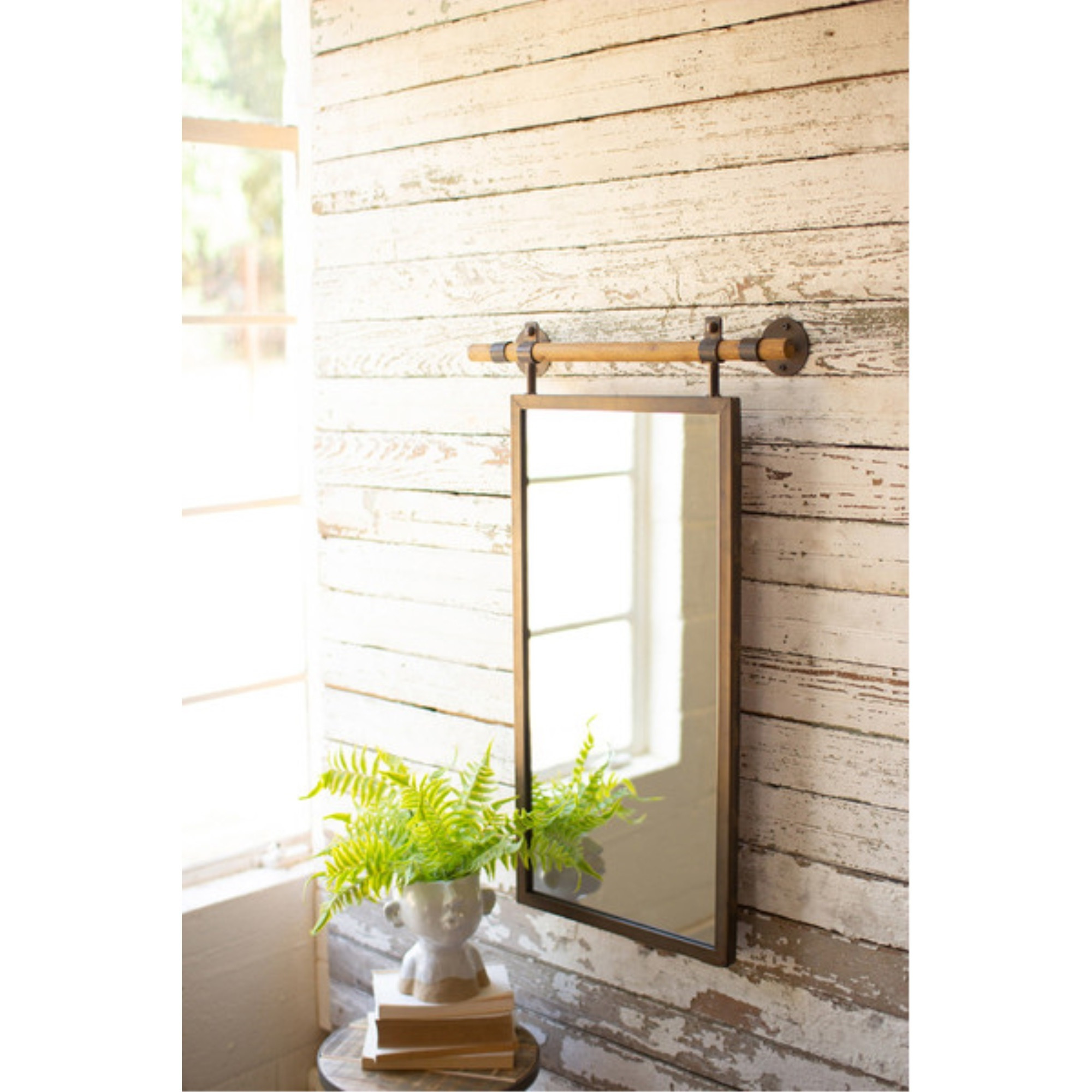 RECTANGLE WALL MIRROR WITH WOODEN DOWEL HANGER
