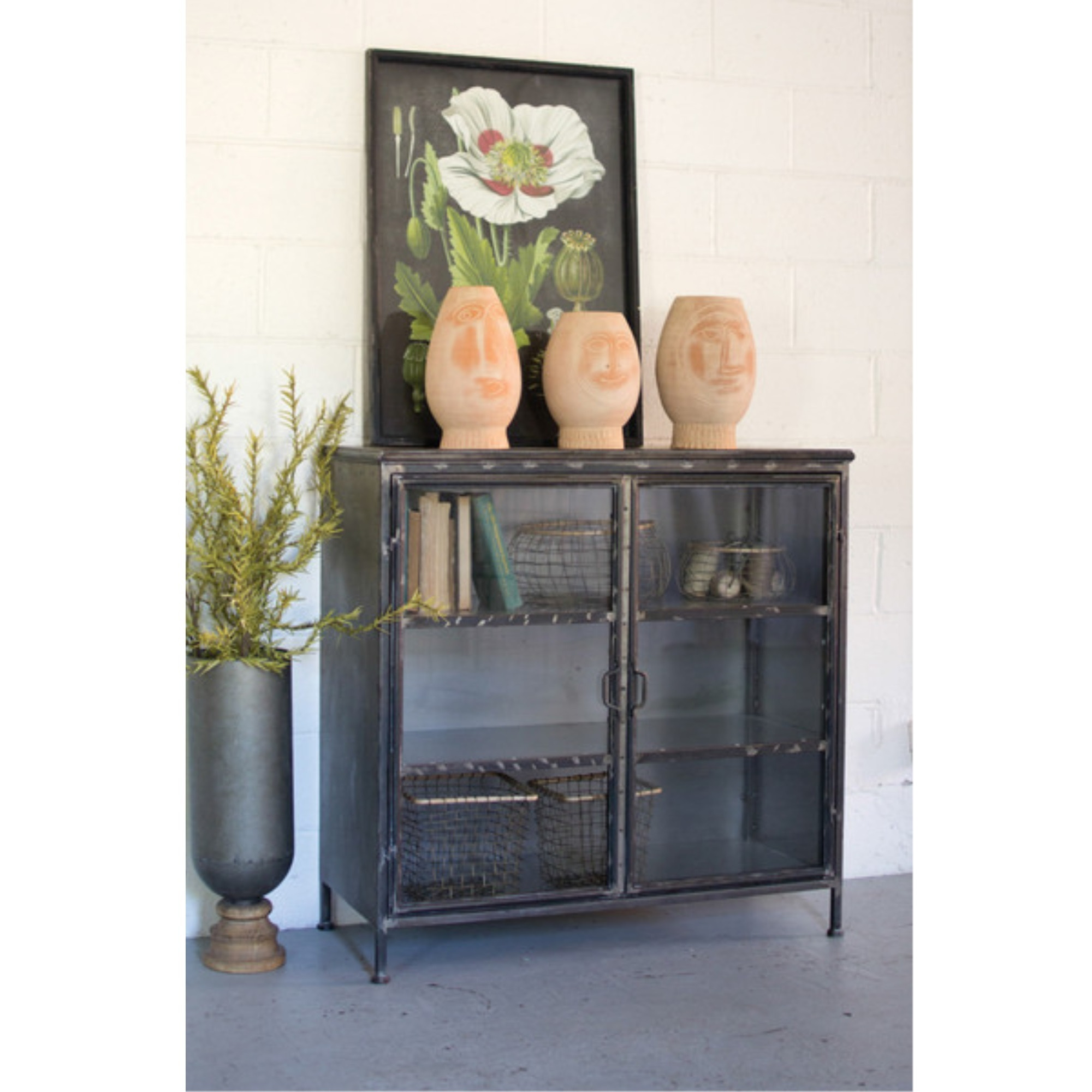 SHORT IRON AND GLASS APOTHECARY CABINET