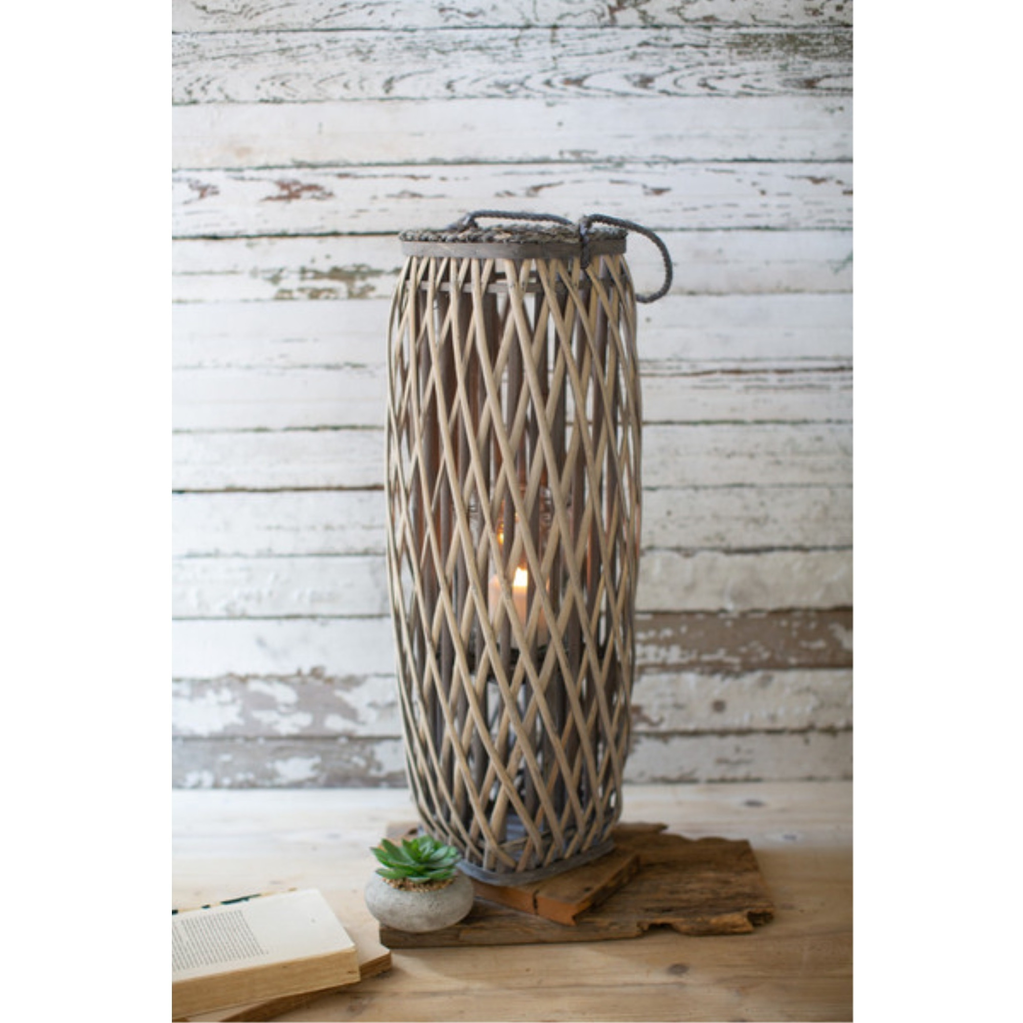 TALL GREY SQUARE WILLOW LANTERNS - LARGE