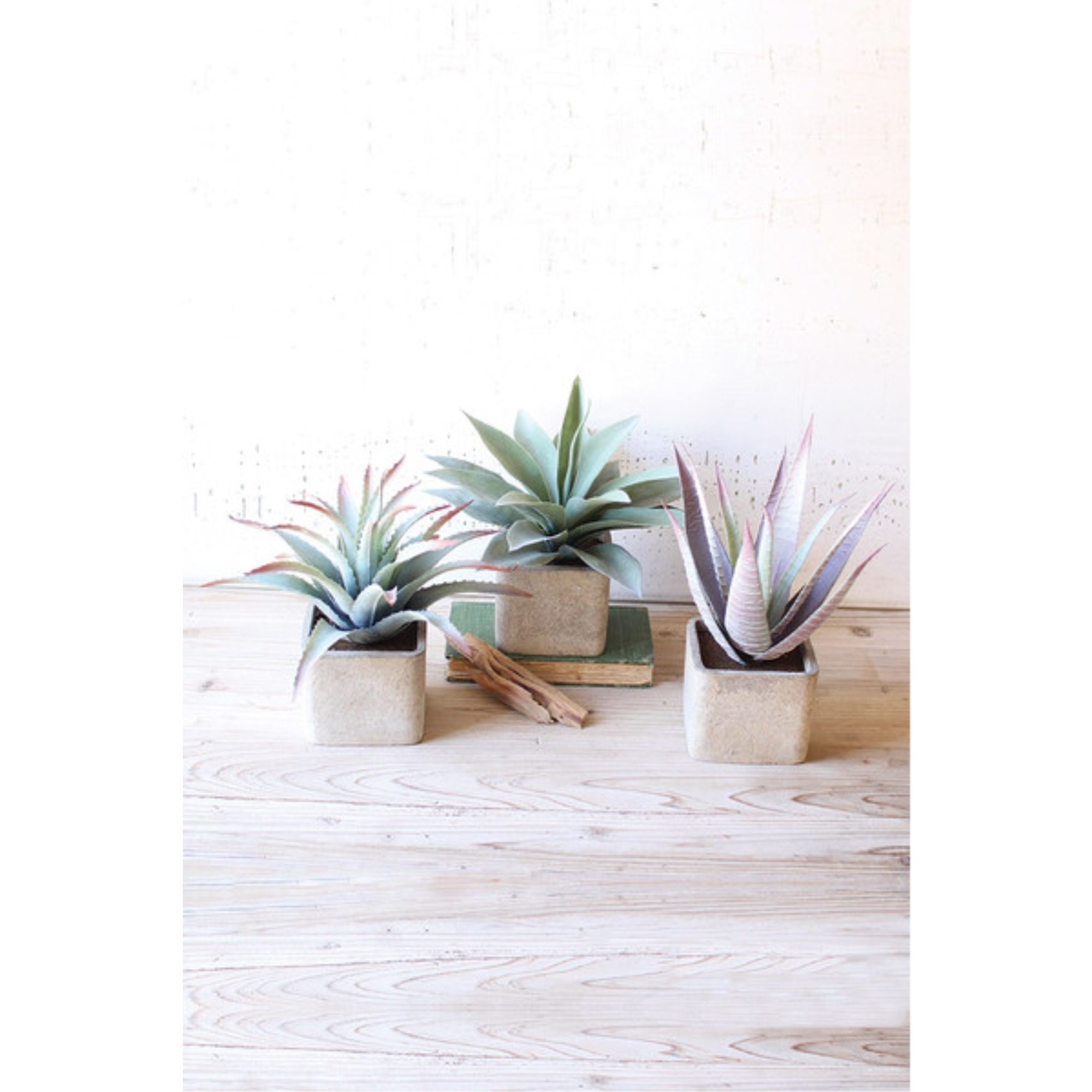 SET OF THREE LARGE ARTIFICIAL SUCCULENTS IN SQUARE POTS