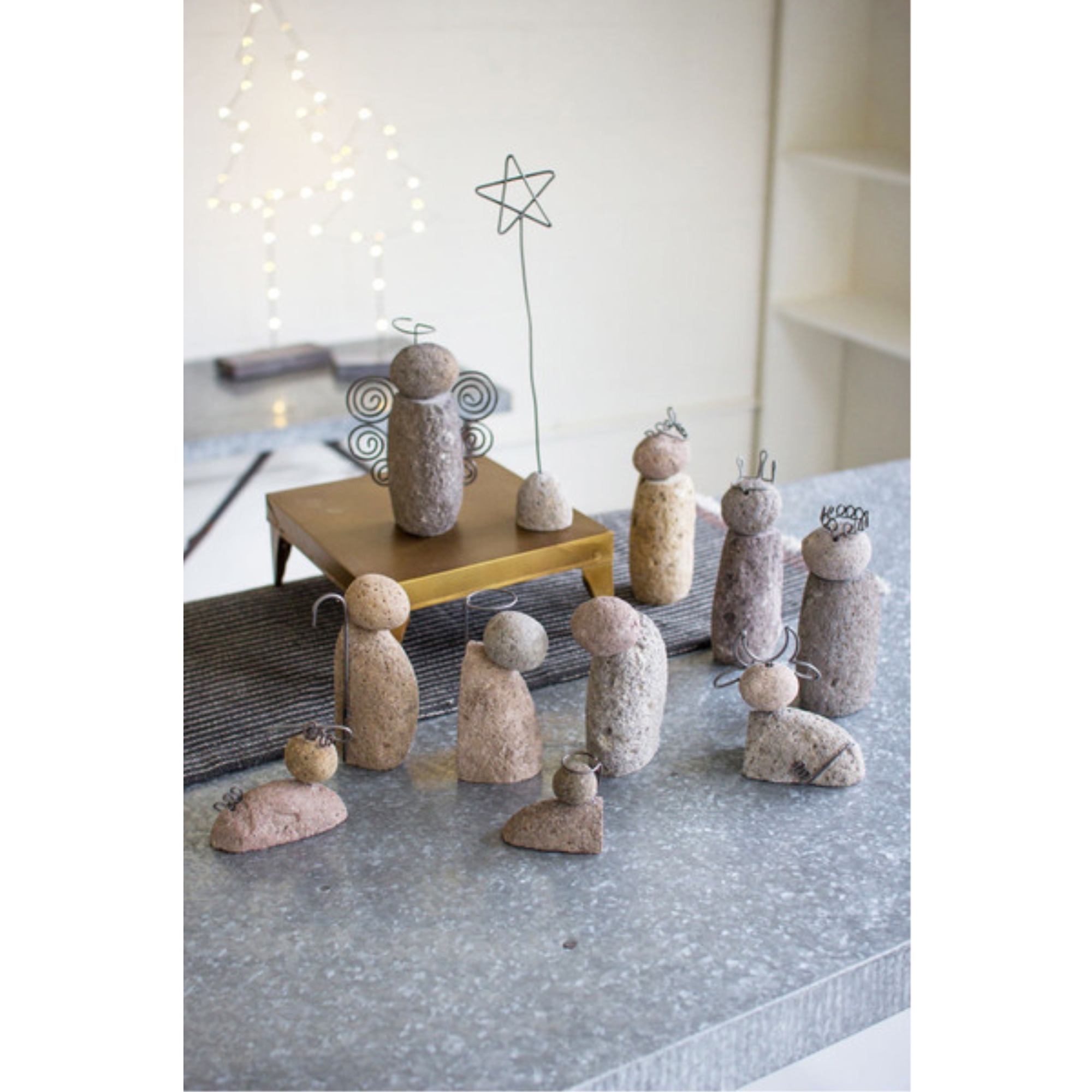 SET OF TWELVE RIVER ROCK NATIVITY SCENE