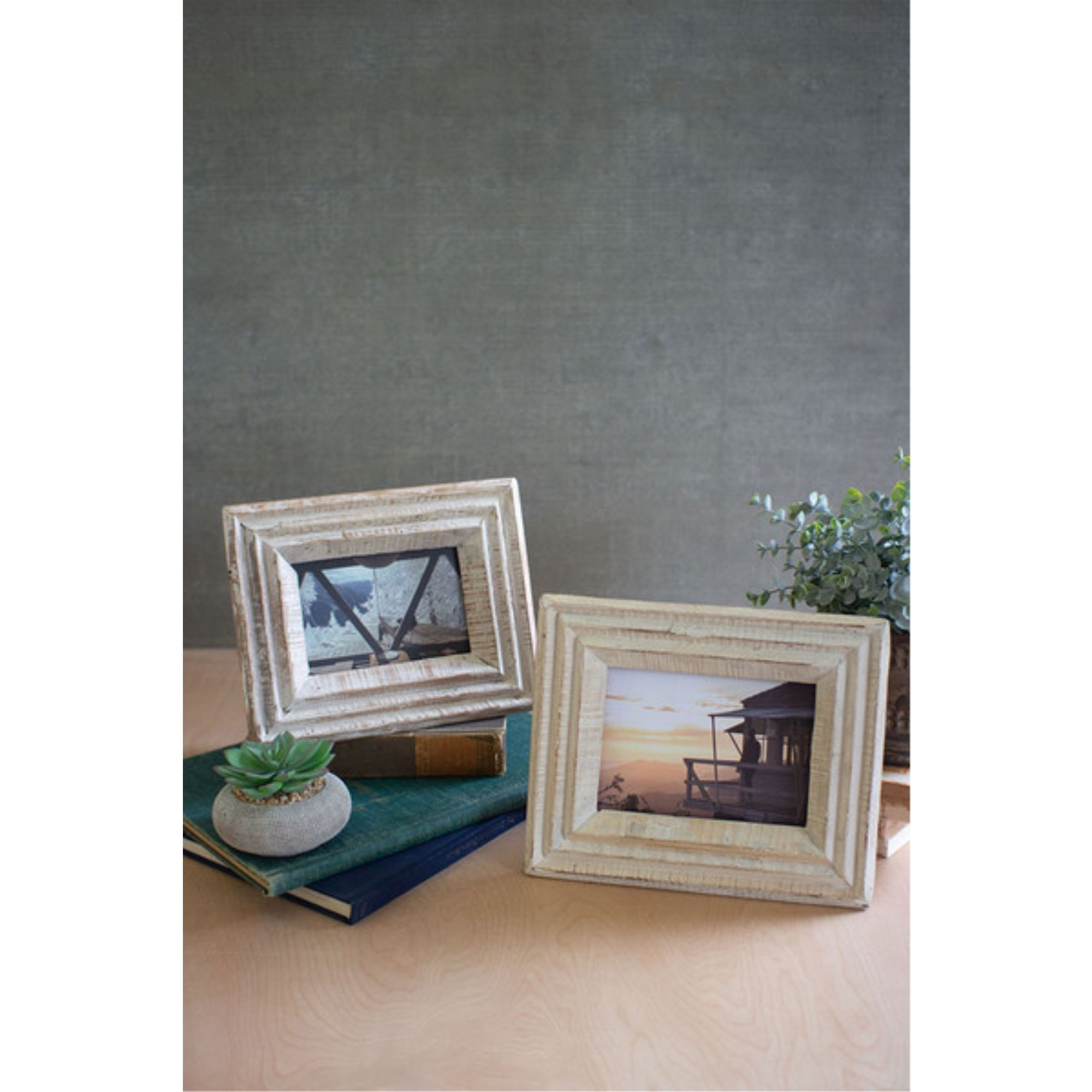 SET OF TWO RECYCLED WOOD PHOTO FRAMES - WHITE WASH