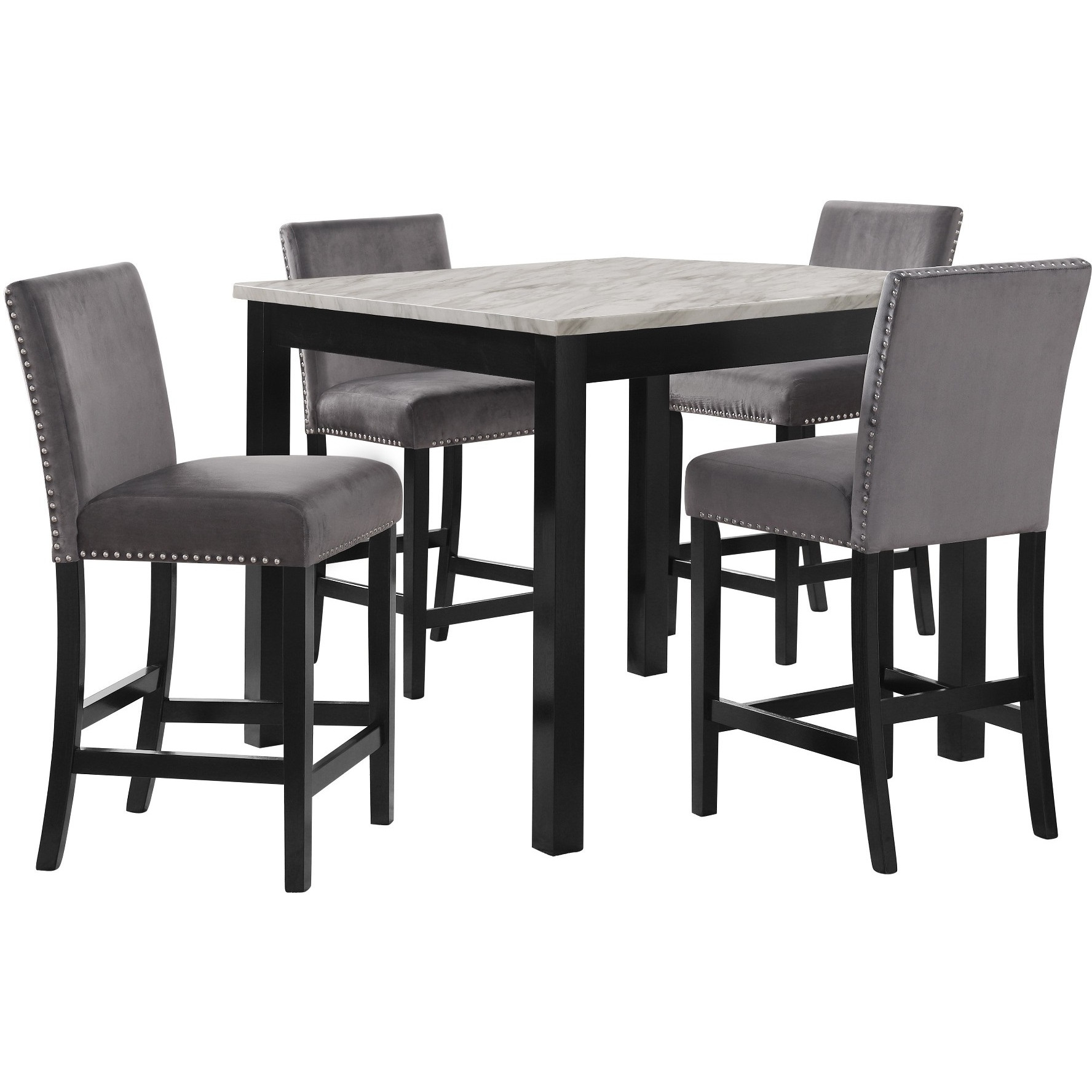 Kate 42 Inch 5 Piece Counter Table Set with Velvet Seating, Gray
