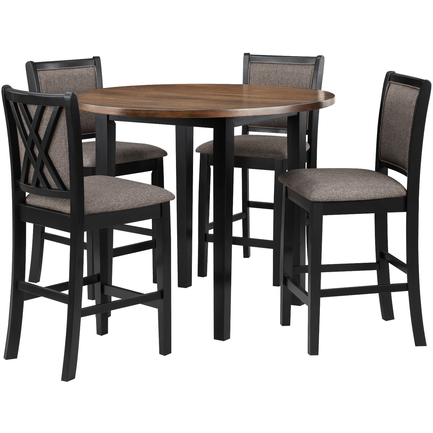 Jeremy 42 Inch 5 Piece Round Counter Table Set with Fabric Seat, Brown and Black