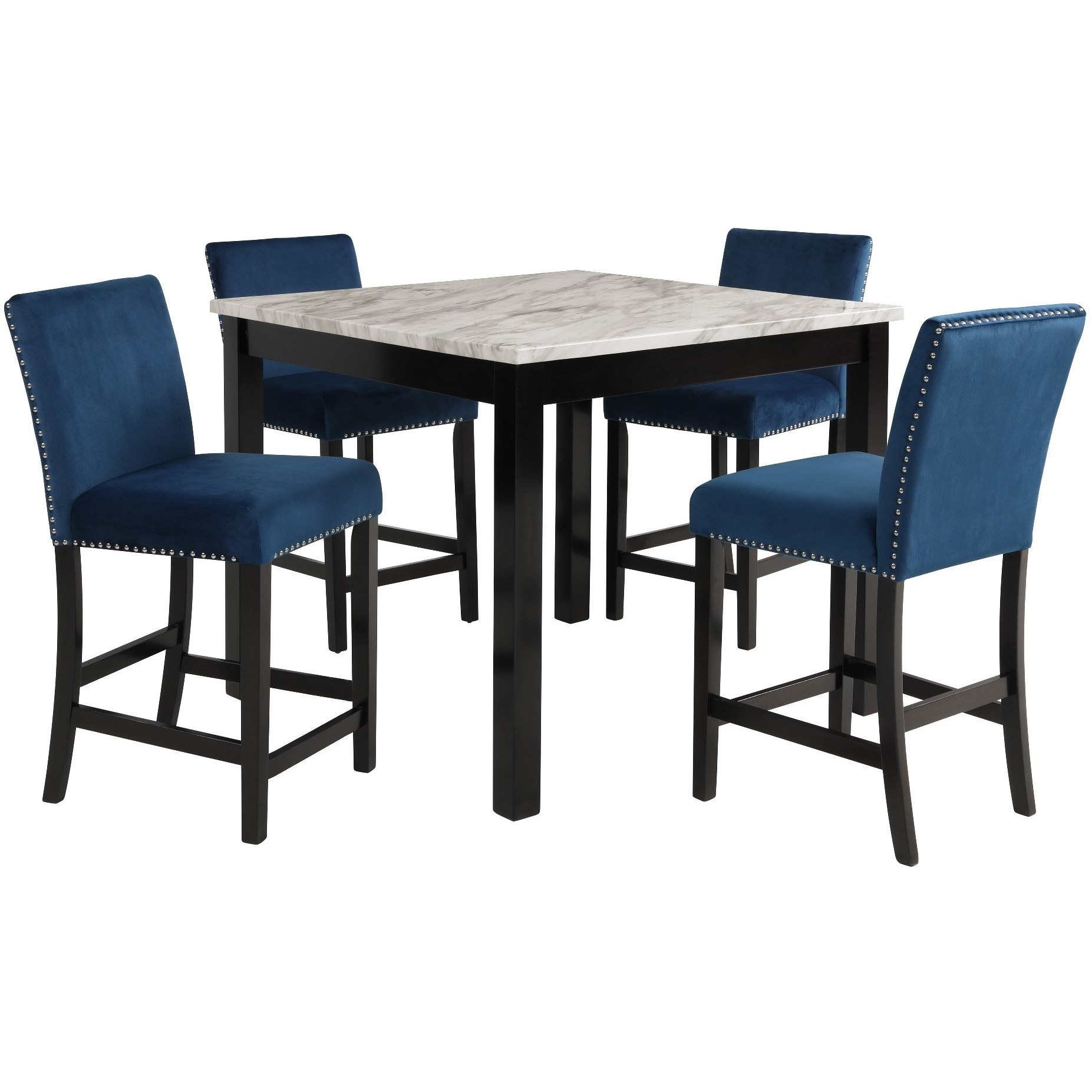 Kate 42 Inch 5 Piece Counter Table Set with Velvet Seating, Blue