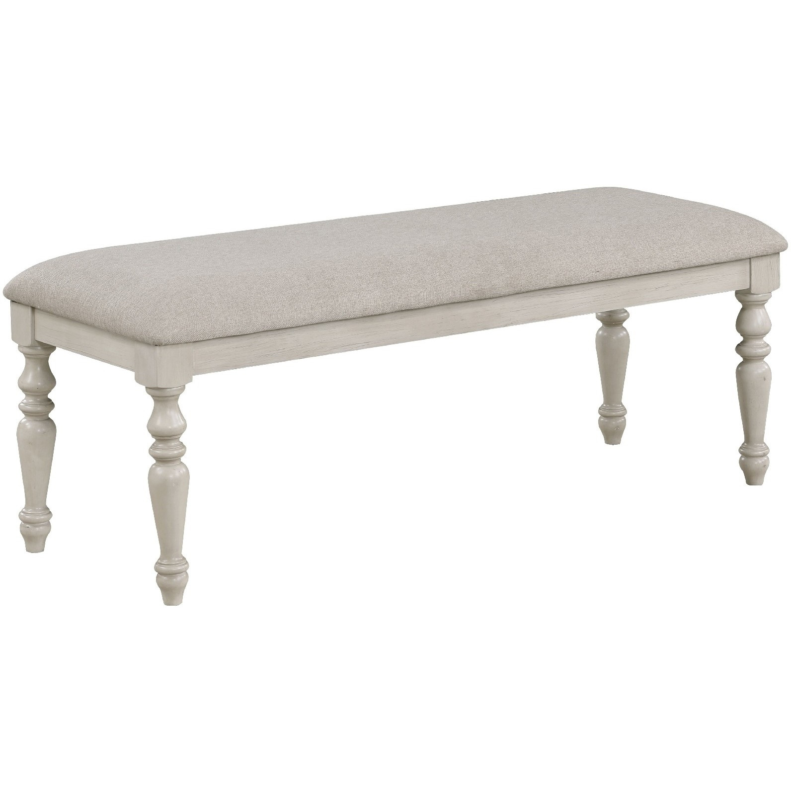 Katherine 48 Inch Bench with Fabric Seat and Turned Legs, White