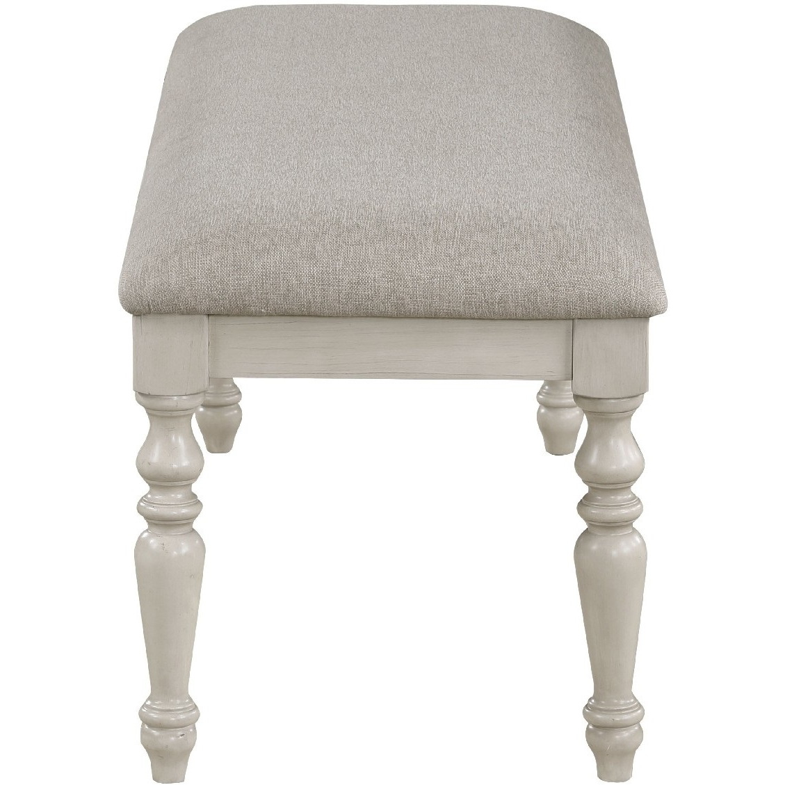 Katherine 48 Inch Bench with Fabric Seat and Turned Legs, White