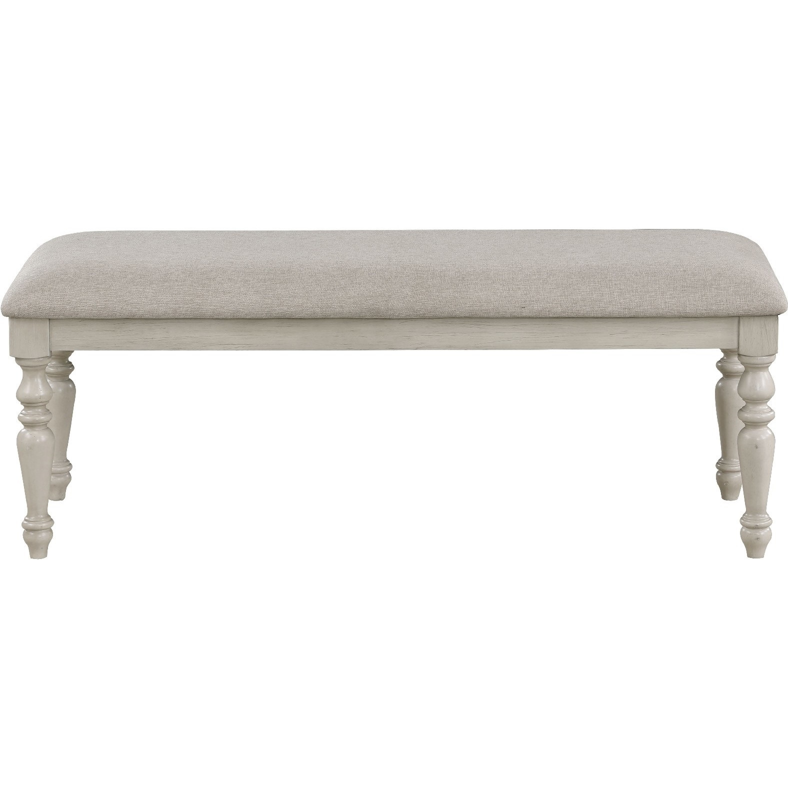 Katherine 48 Inch Bench with Fabric Seat and Turned Legs, White