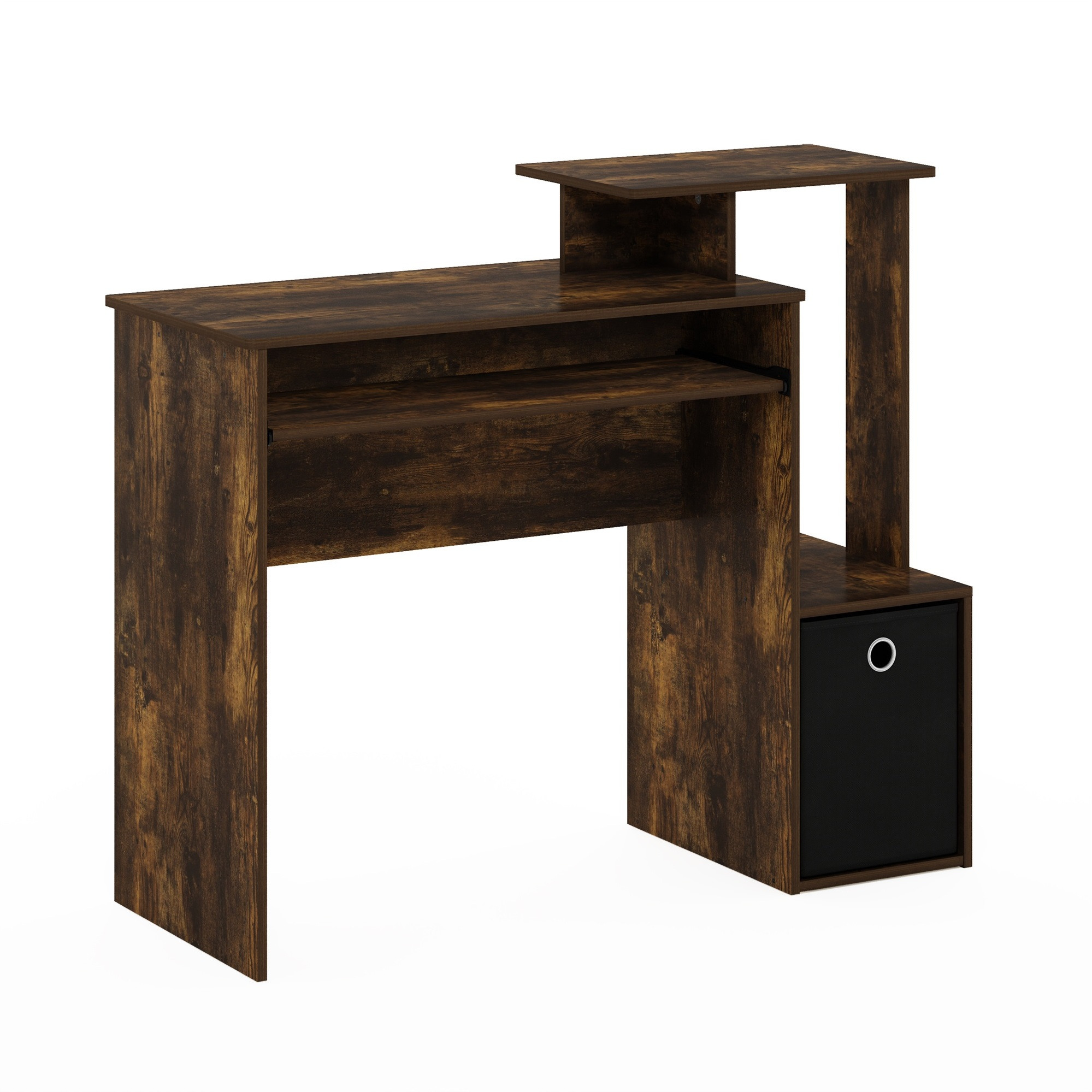 Furinno Econ Multipurpose Home Office Computer Writing Desk w/Bin, Amber Pine/Black